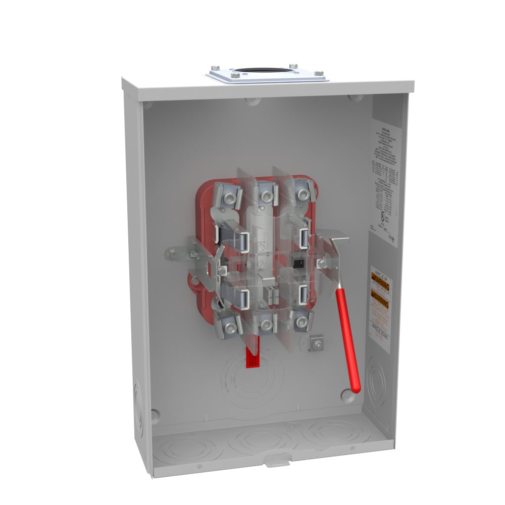 U9551-RRL Single Position Meter Socket, 200 Amp, 1 Phase, Ringless, Lever, 5 Term, OH, UG, 600V, Large Hub Adapted to Small Hub
