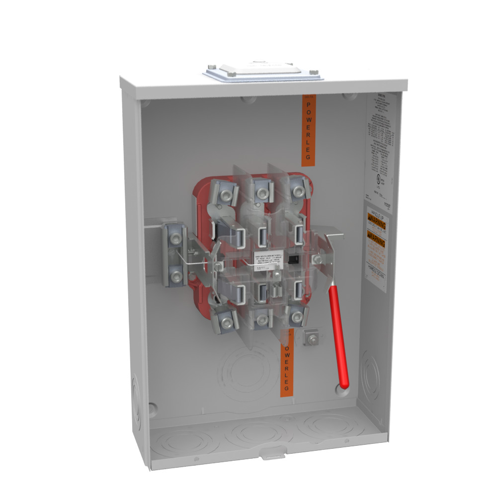 U9701-RXL Single Position Meter Socket, 200 Amp, 3 Phase, Ringless, Lever, 7 Term, OH, UG, 600V
