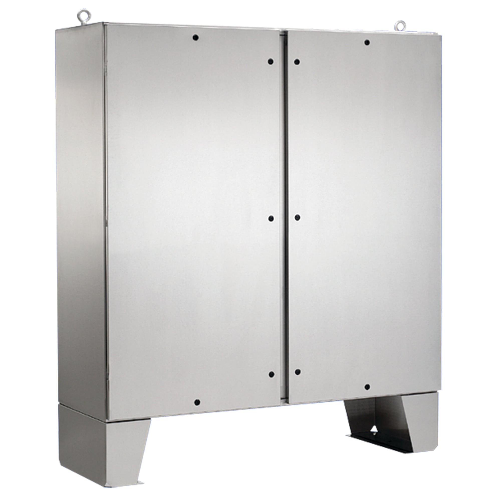 A72H7224SSLPQT A4S2 2-Door Enclosure With Floor Stand, 72.06 in L x 72.06 in W x 24.06 in D, NEMA 3R/4/4X/12/IP66 NEMA Rating, 304 Stainless Steel