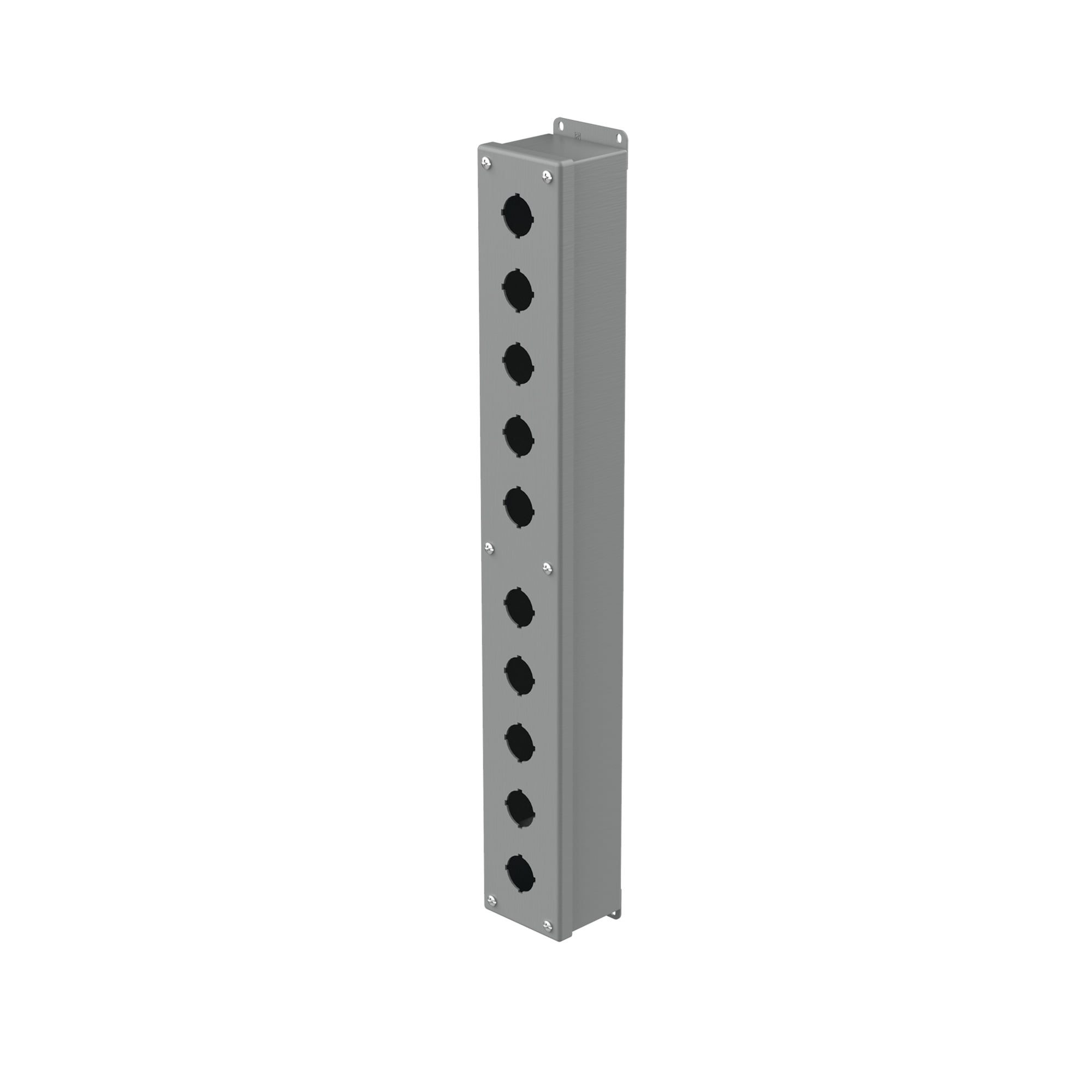 E10PB PB1 Pushbutton Enclosure, 24-3/4 in L x 3-1/4 in W x 2-3/4 in D, 10 Outlets, NEMA 12/IP65 NEMA Rating, Steel