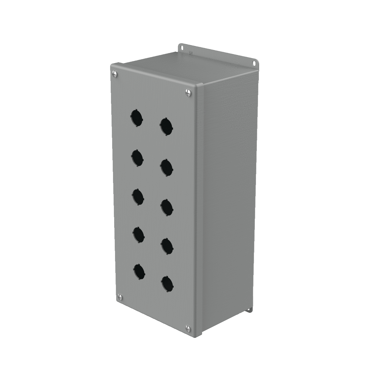 E10PBXM PB1 Extra Deep Pushbutton Enclosure, 14 in L x 6-1/4 in W x 4-3/4 in D, 10 Outlets, NEMA 12/IP65 NEMA Rating, Steel
