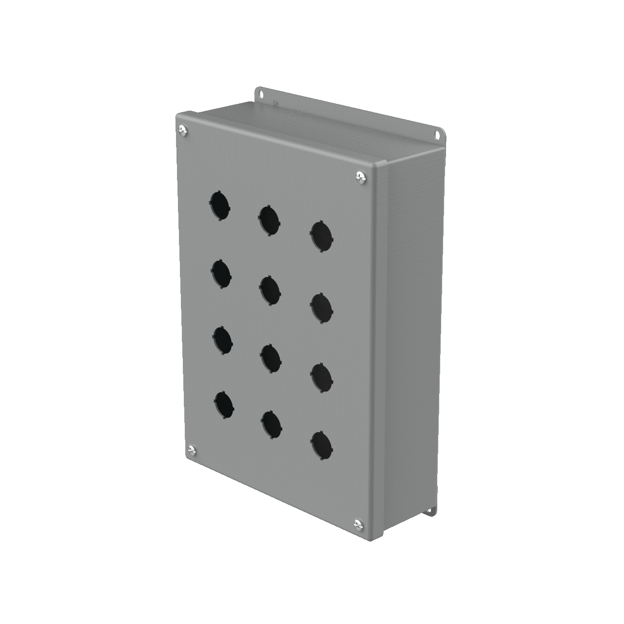 E12PBG PB1 Pushbutton Enclosure, 11-3/4 in L x 8-1/2 in W x 3 in D, 12 Outlets, NEMA 12/IP65 NEMA Rating, Steel