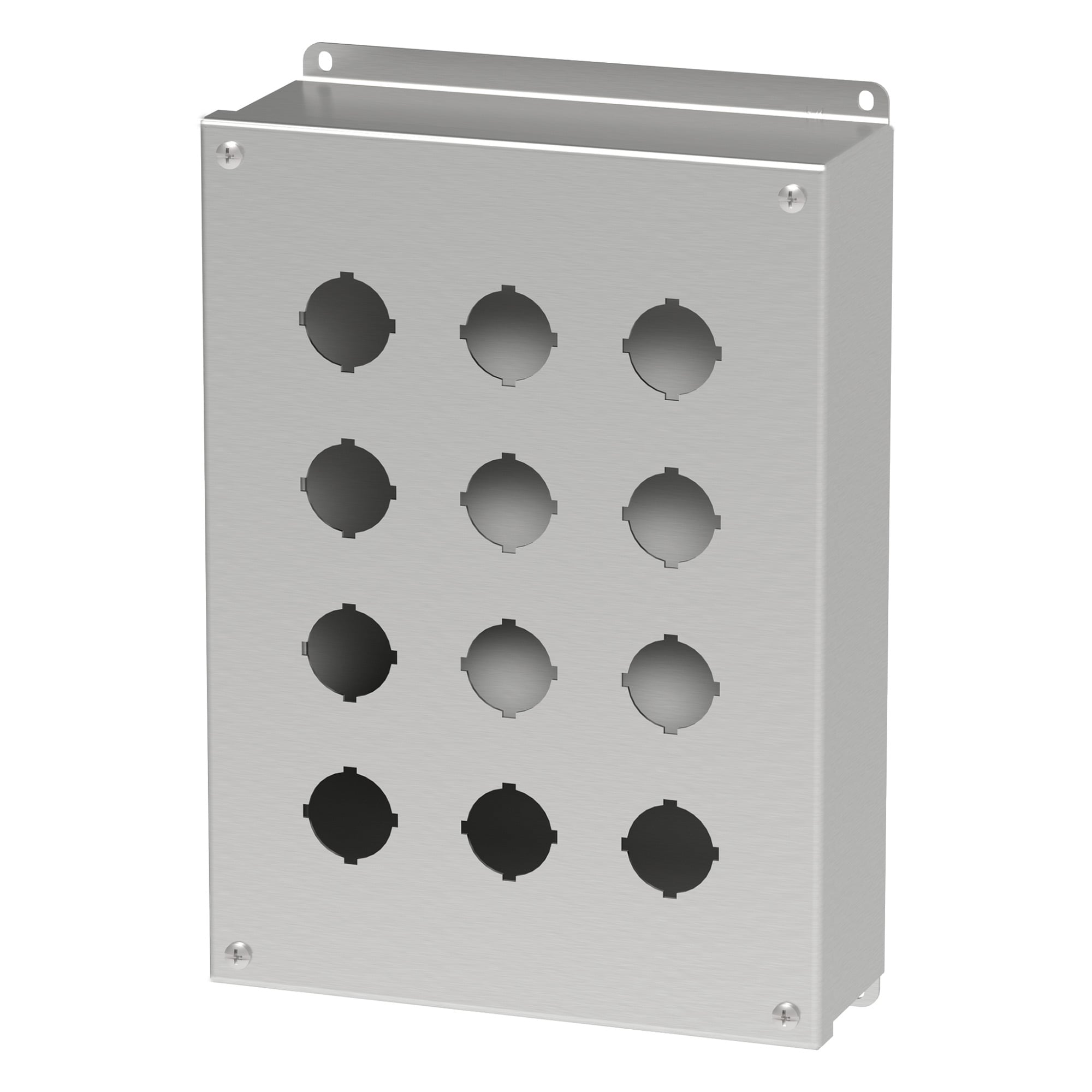 E12PBSS PB1S Pushbutton Enclosure, 11-3/4 in L x 8-1/2 in W x 3 in D, 12 Outlets, NEMA 4X/IP66 NEMA Rating, 304 Stainless Steel