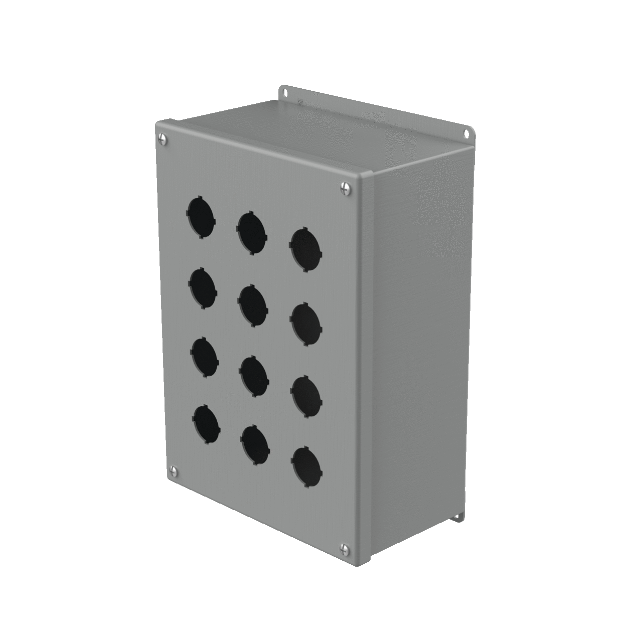 E12PBX PB1 Extra Deep Pushbutton Enclosure, 11-3/4 in L x 8-1/2 in W x 4-3/4 in D, 12 Outlets, NEMA 12/IP65 NEMA Rating, Steel