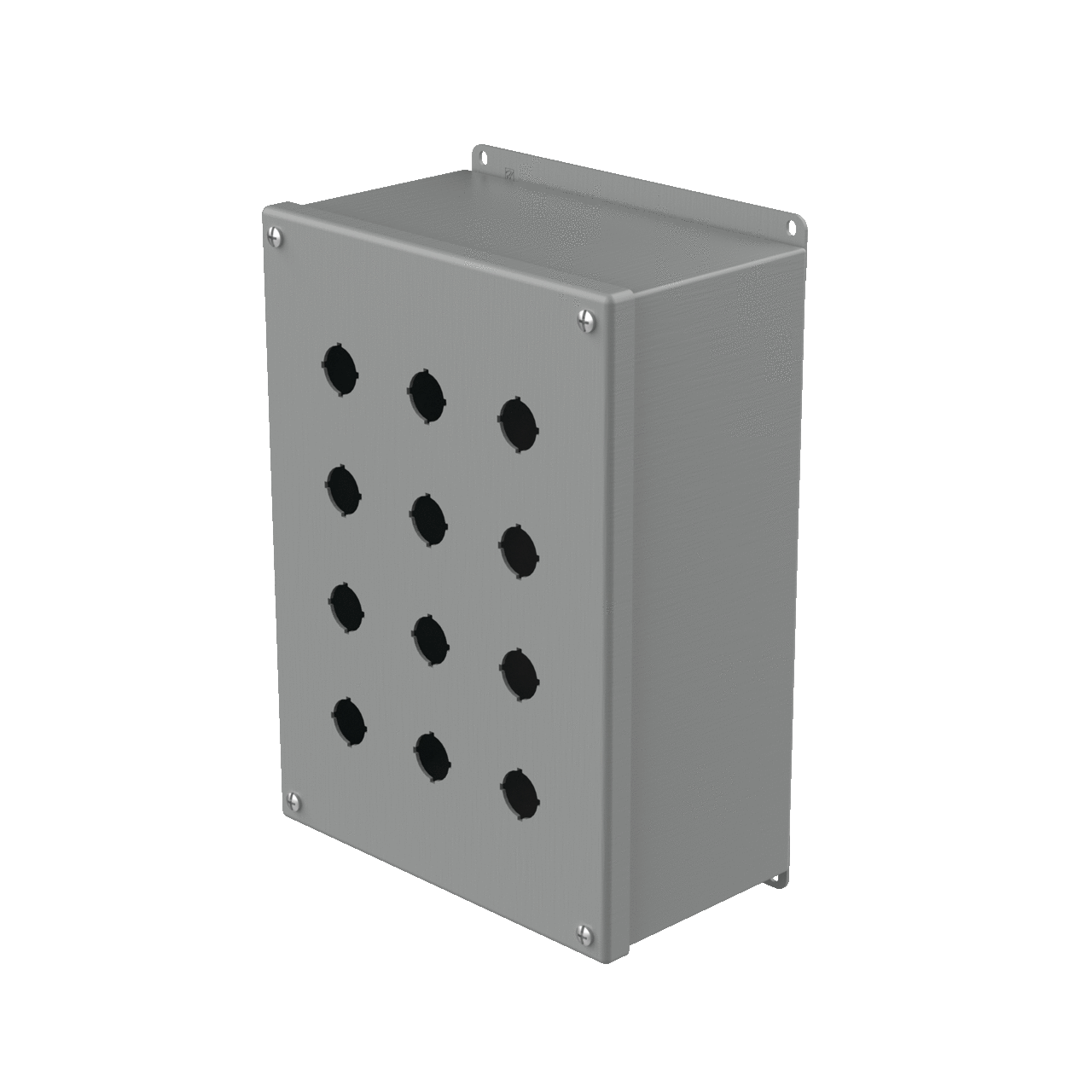 E12PBXM PB1 Extra Deep Pushbutton Enclosure, 11-3/4 in L x 8-1/2 in W x 4-3/4 in D, 12 Outlets, NEMA 12/IP65 NEMA Rating, Steel