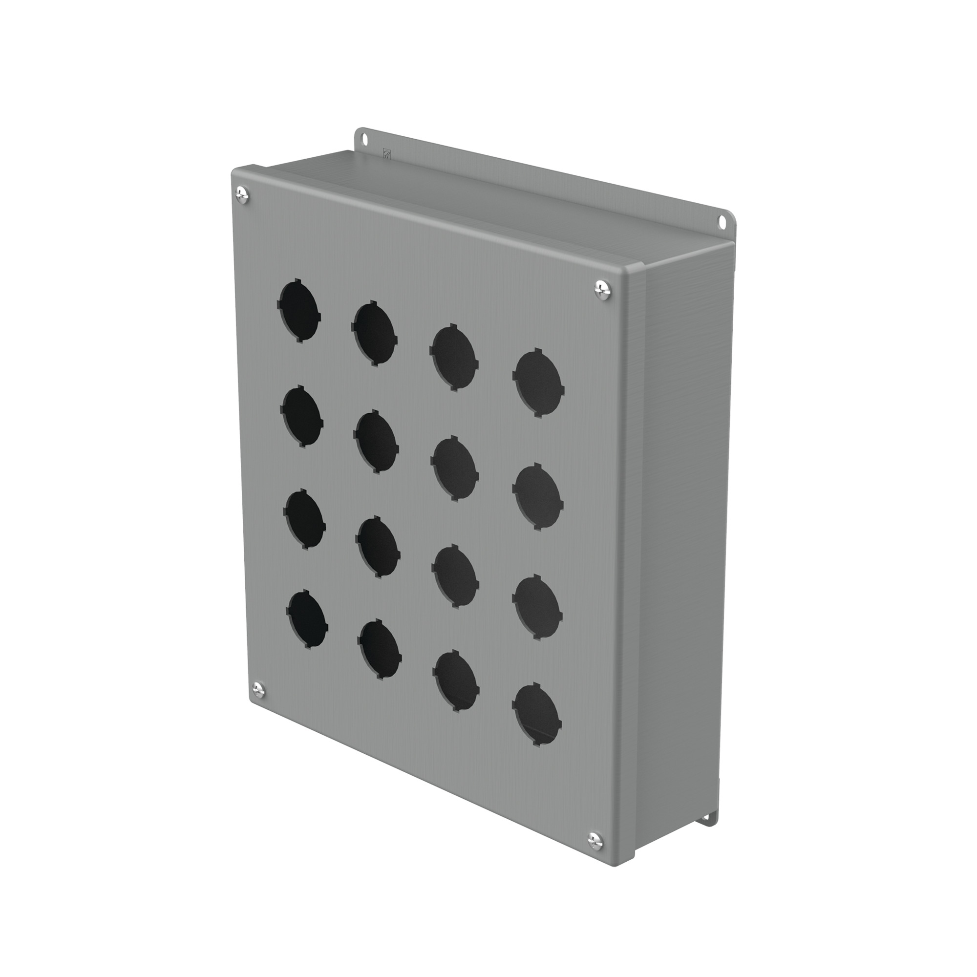 E16PB PB1 Pushbutton Enclosure, 11-3/4 in L x 10-3/4 in W x 3 in D, 16 Outlets, NEMA 12/IP65 NEMA Rating, Steel
