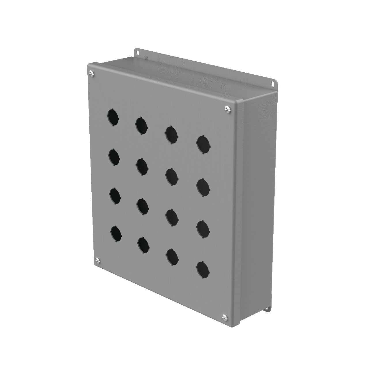 E16PBG PB1 Pushbutton Enclosure, 11-3/4 in L x 10-3/4 in W x 3 in D, 16 Outlets, NEMA 12/IP65 NEMA Rating, Steel