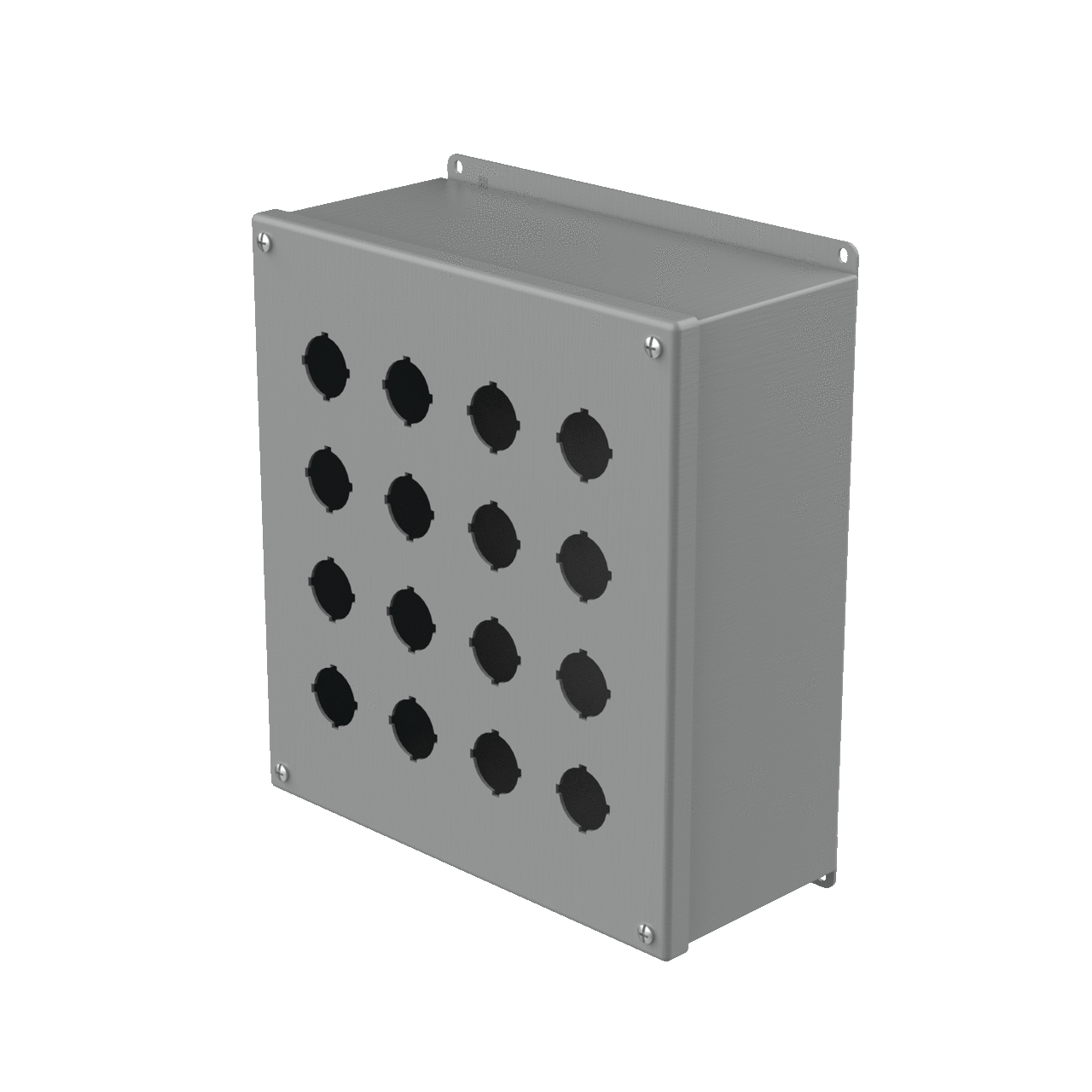 E16PBX PB1 Extra Deep Pushbutton Enclosure, 11-3/4 in L x 10-3/4 in W x 4-3/4 in D, 16 Outlets, NEMA 12/IP65 NEMA Rating, Steel