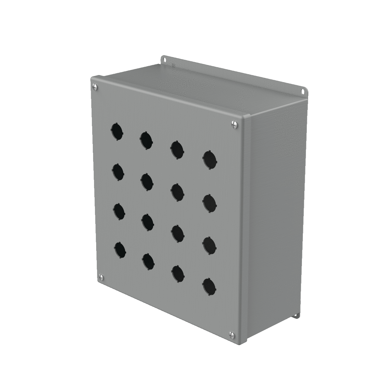 E16PBXM PB1 Extra Deep Pushbutton Enclosure, 11-3/4 in L x 10-3/4 in W x 4-3/4 in D, 16 Outlets, NEMA 12/IP65 NEMA Rating, Steel