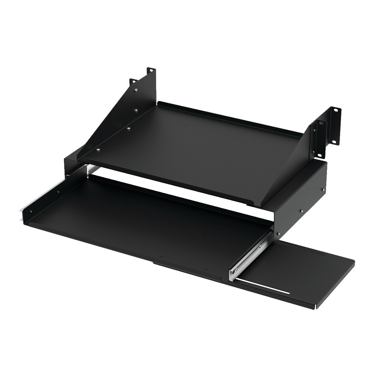 E19SKBM Pull-Out Keyboard Tray With Monitor Shelf, 7 in H x 19.9 in W x 10.24 in D, 4RU Rack, Steel