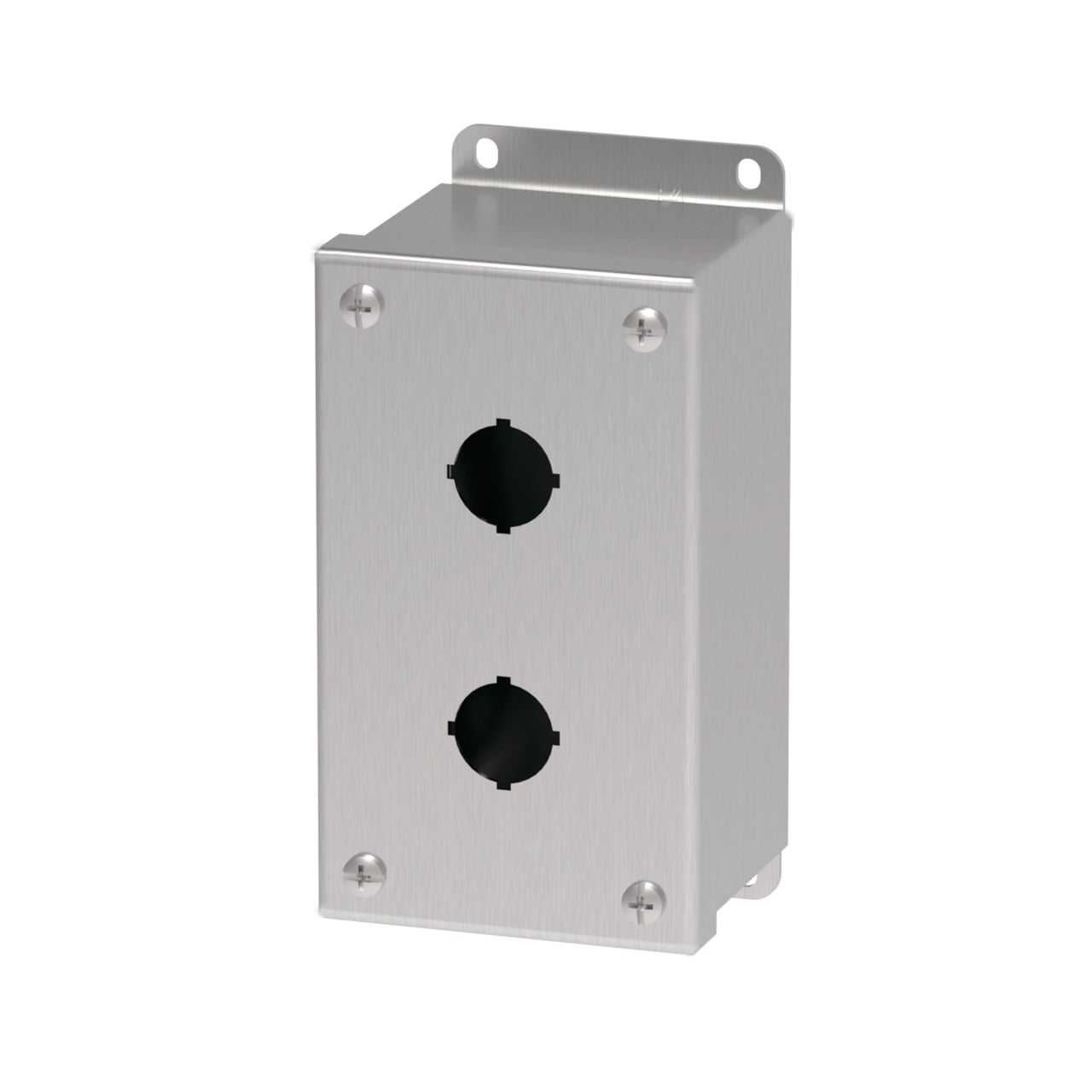 E2PBGSS PB1S Pushbutton Enclosure, 5-3/4 in L x 3-1/4 in W x 2-3/4 in D, 2 Outlets, NEMA 4X/IP66 NEMA Rating, 304 Stainless Steel