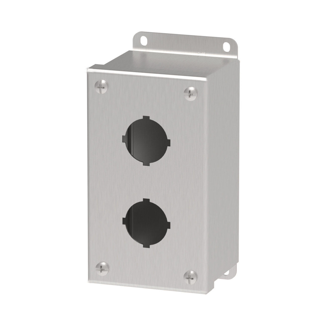 E2PBSS PB1S Pushbutton Enclosure, 5-3/4 in L x 3-1/4 in W x 2-3/4 in D, 2 Outlets, NEMA 4X/IP66 NEMA Rating, 304 Stainless Steel