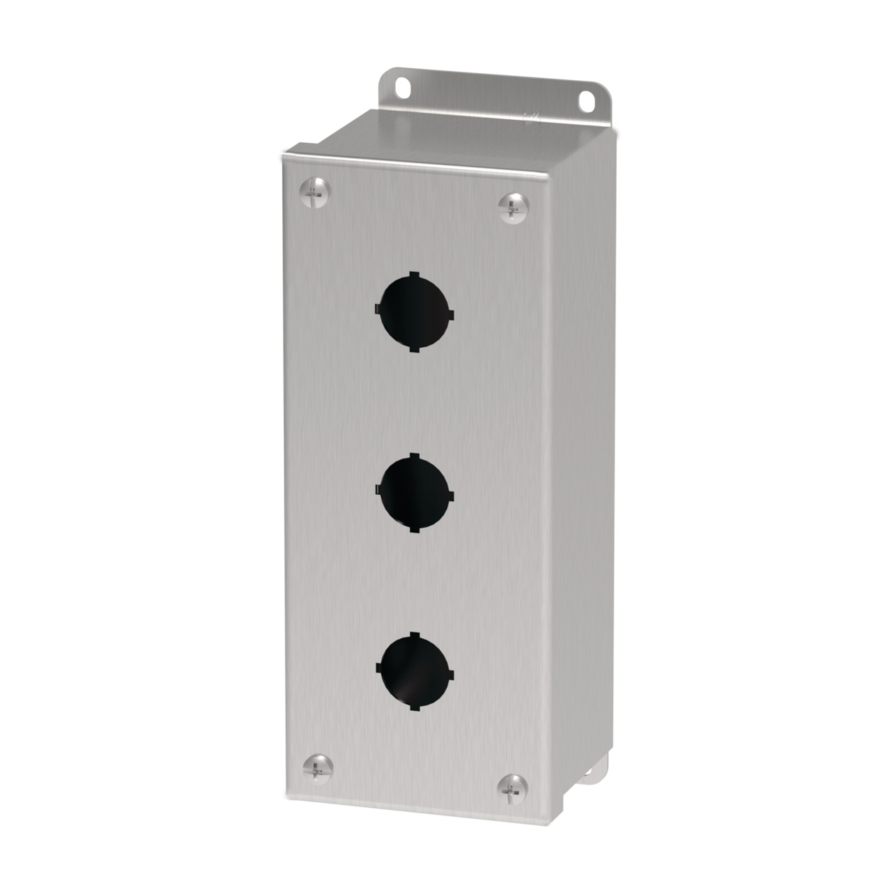E3PBGSS PB1S Pushbutton Enclosure, 8 in L x 3-1/4 in W x 2-3/4 in D, 3 Outlets, NEMA 4X/IP66 NEMA Rating, 304 Stainless Steel