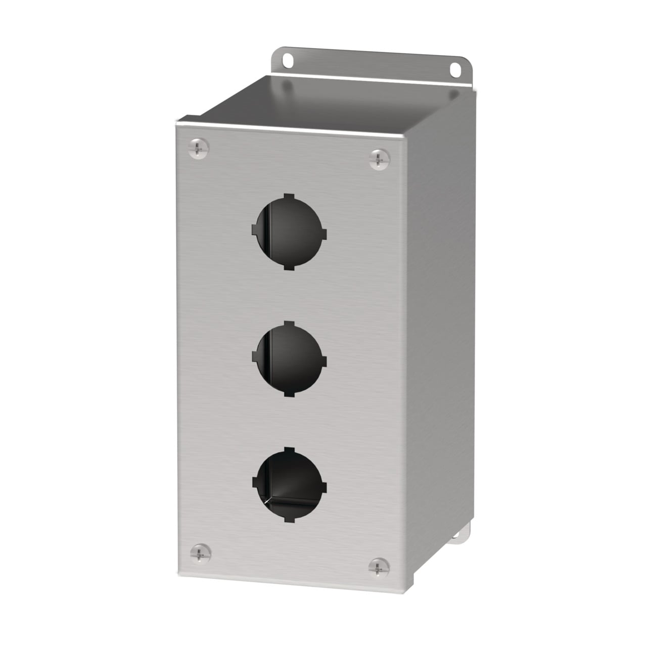E3PBXSS PB1S Extra Deep Pushbutton Enclosure, 8 in L x 4 in W x 4-3/4 in D, 3 Outlets, NEMA 4X/IP66 NEMA Rating, 304 Stainless Steel