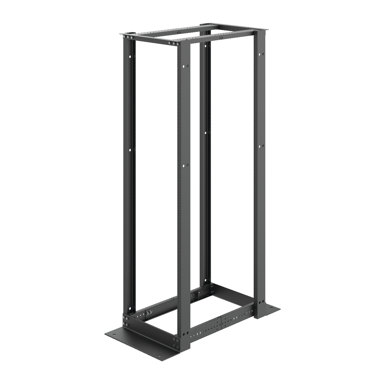 E4DR19FM38U DOFR4 4-Post 38-Rack Unit Open Frame Cabinet Rack, 71.88 in H x 20-1/4 in W, 2500 lb Load