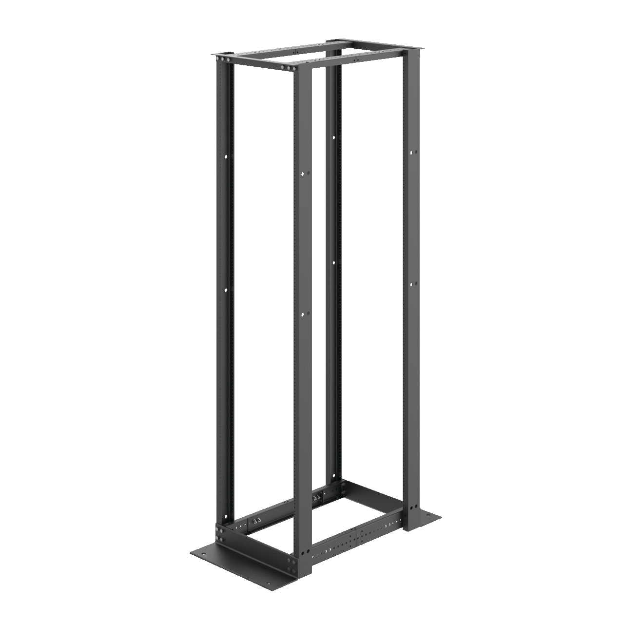 E4DR19FM45U 4-Post 45-Rack Unit Open Frame Rack, 83.88 in H x 19 in W x 20-1/4 in D, 2500 lb Load