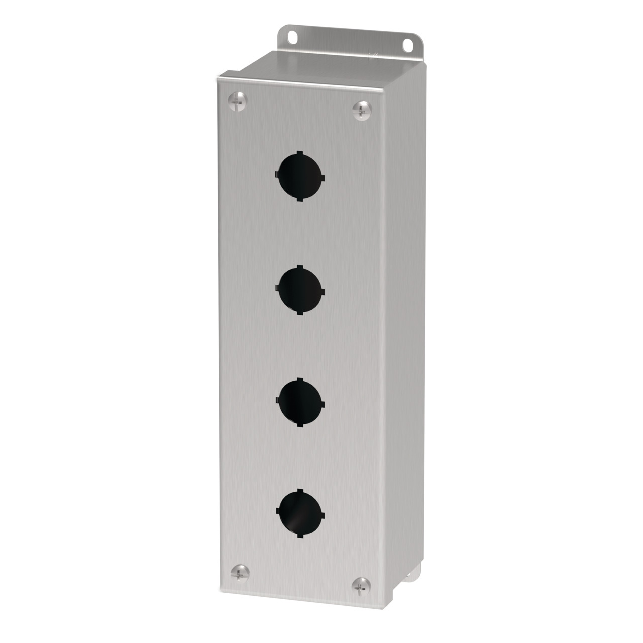 E4PBSS PB1S Pushbutton Enclosure, 10-1/4 in L x 3-1/4 in W x 2-3/4 in D, 4 Outlets, NEMA 4X/IP66 NEMA Rating, 304 Stainless Steel