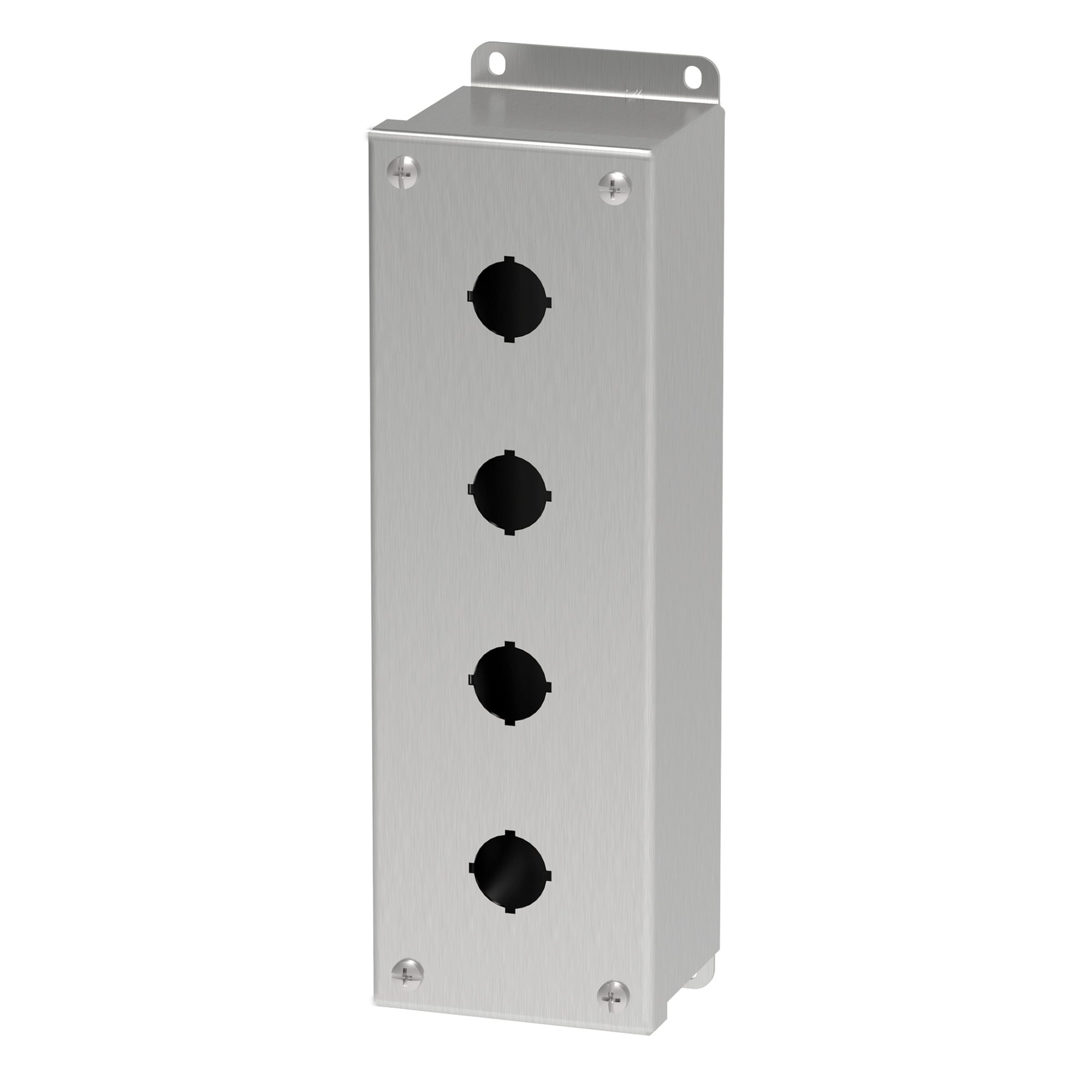 E4PBSS6 PB1S Pushbutton Enclosure, 10-1/4 in L x 3-1/4 in W x 2-3/4 in D, 4 Outlets, NEMA 4X/IP66 NEMA Rating, 316L Stainless Steel