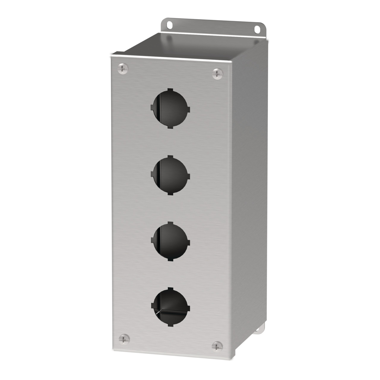 E4PBXSS PB1S Extra Deep Pushbutton Enclosure, 10 in L x 4 in W x 4-3/4 in D, 4 Outlets, NEMA 4X/IP66 NEMA Rating, 304 Stainless Steel