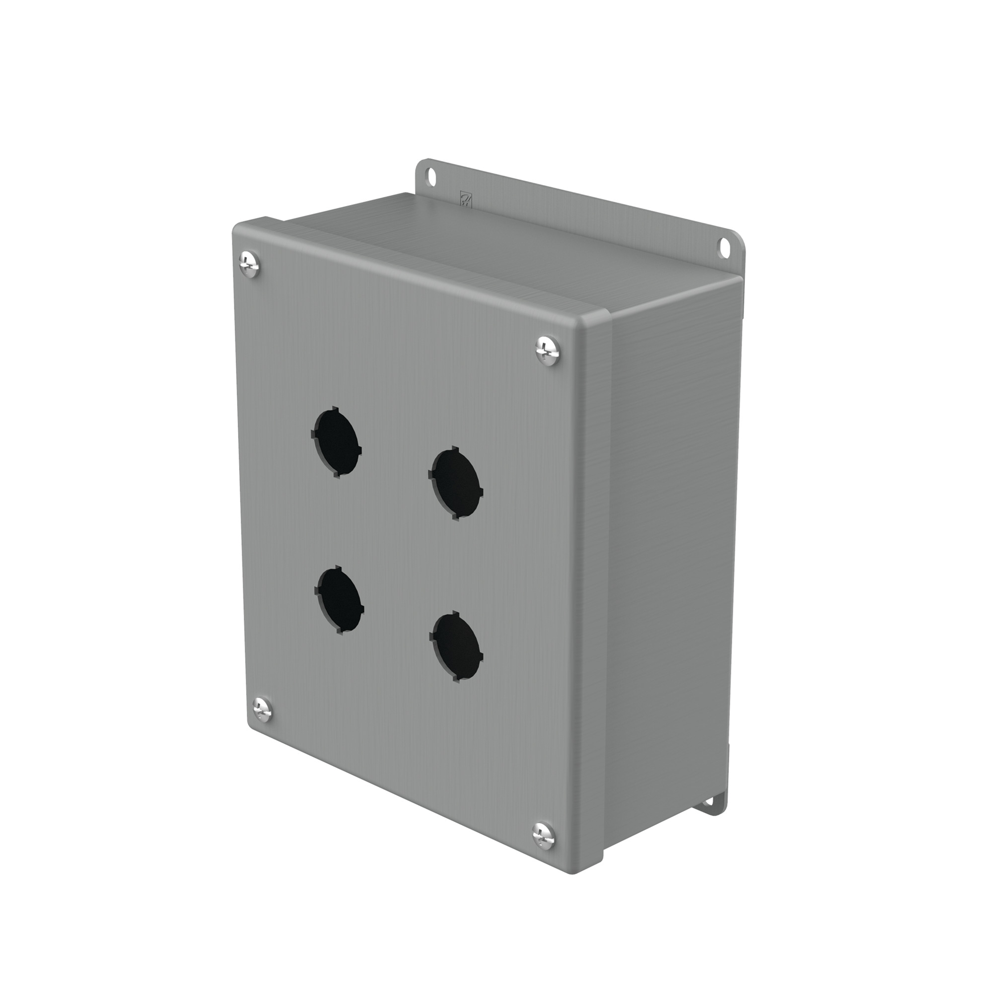 E4SPBG PB1 Pushbutton Enclosure, 7-1/4 in L x 6-1/4 in W x 3 in D, 4 Outlets, NEMA 12/IP65 NEMA Rating, Steel