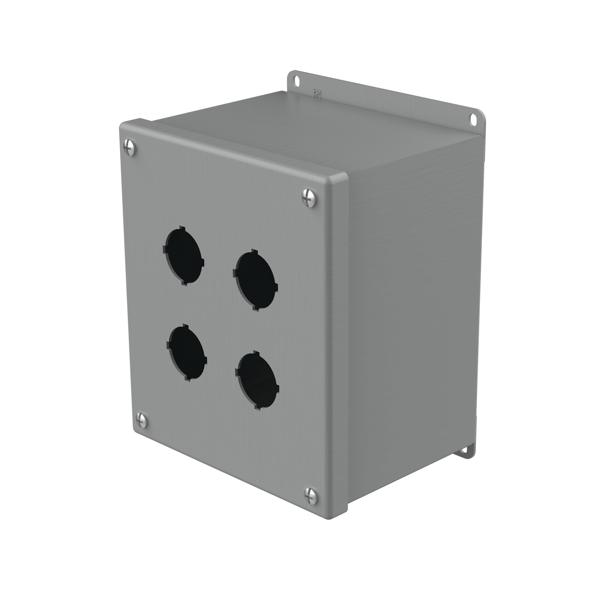E4SPBX PB1 Extra Deep Pushbutton Enclosure, 7-1/4 in L x 6-1/4 in W x 4-3/4 in D, 4 Outlets, NEMA 12/IP65 NEMA Rating, Steel