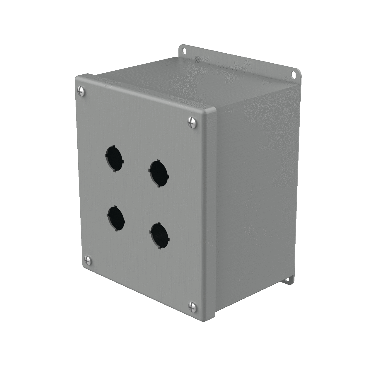 E4SPBXM PB1 Extra Deep Pushbutton Enclosure, 7-1/4 in L x 6-1/4 in W x 4-3/4 in D, 4 Outlets, NEMA 12/IP65 NEMA Rating, Steel