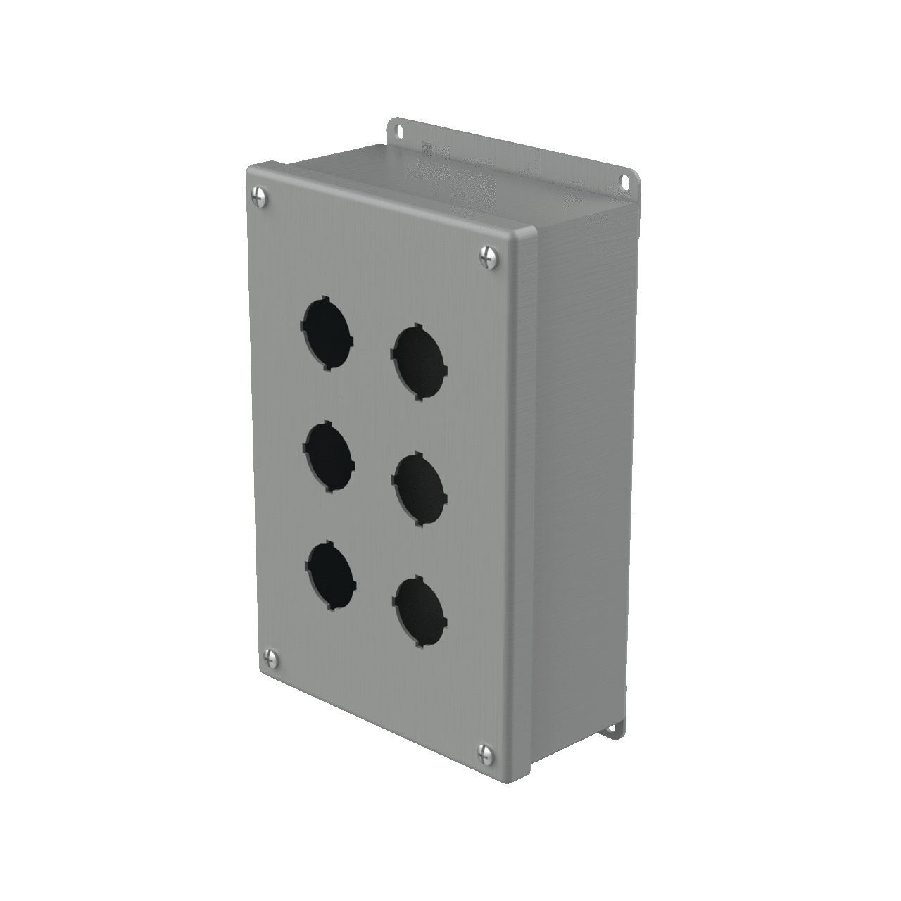 E6PB PB1 Pushbutton Enclosure, 9-1/2 in L x 6-1/4 in W x 3 in D, 6 Outlets, NEMA 12/IP65 NEMA Rating, Steel