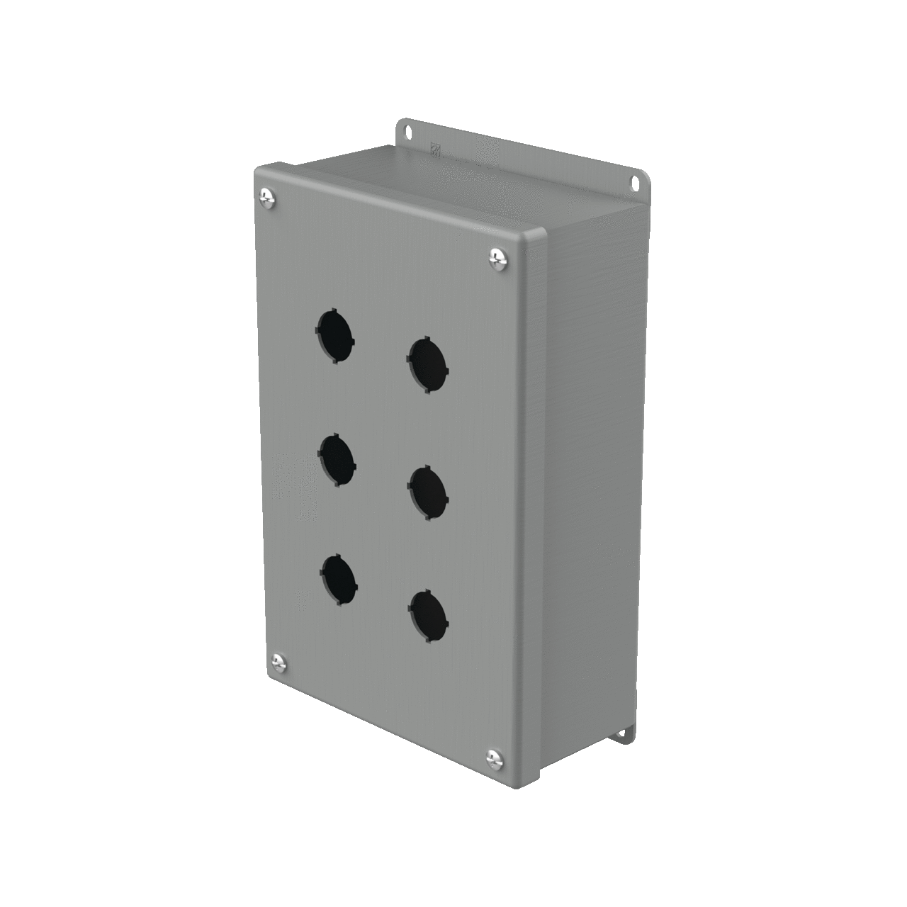E6PBG PB1 Pushbutton Enclosure, 9-1/2 in L x 6-1/4 in W x 3 in D, 6 Outlets, NEMA 12/IP65 NEMA Rating, Steel
