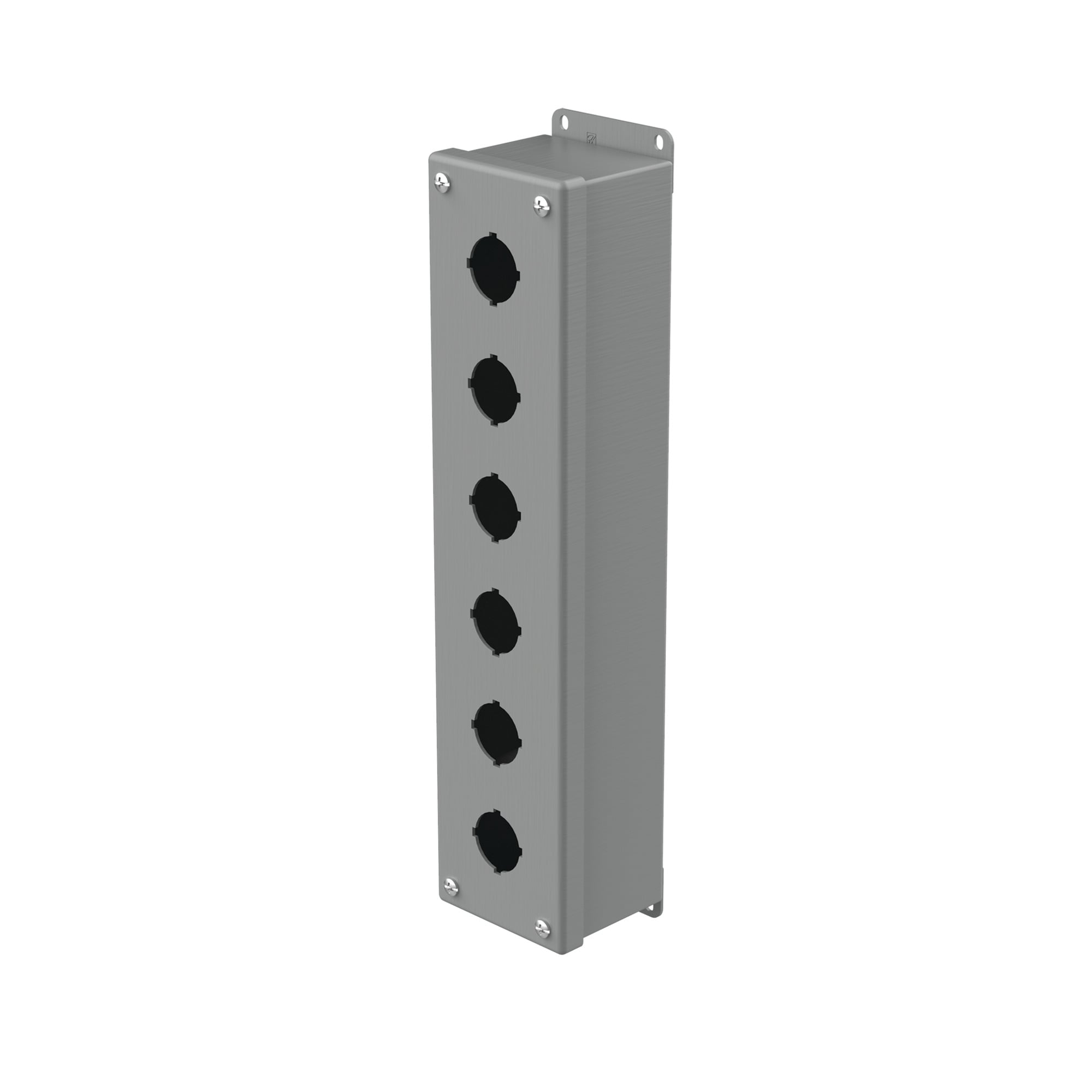 E6PBVL PB1 Pushbutton Enclosure, 14-3/4 in L x 3-1/4 in W x 2-3/4 in D, 6 Outlets, NEMA 12/IP65 NEMA Rating, Steel