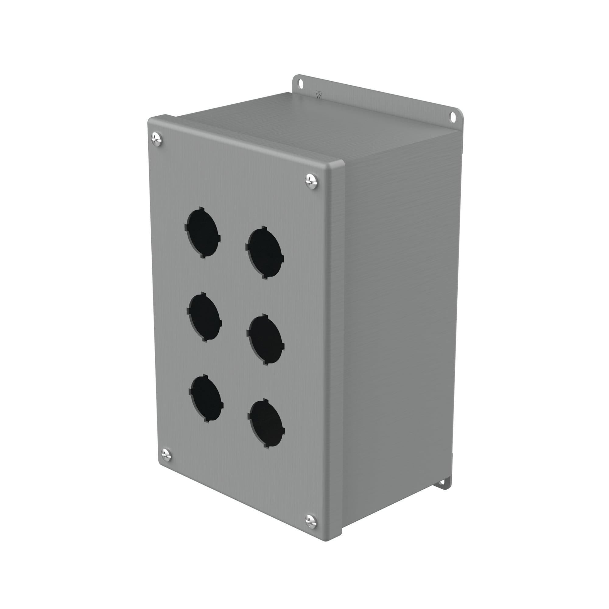 E6PBX PB1 Extra Deep Pushbutton Enclosure, 9-1/2 in L x 6-1/4 in W x 4-3/4 in D, 6 Outlets, NEMA 12/IP65 NEMA Rating, Steel