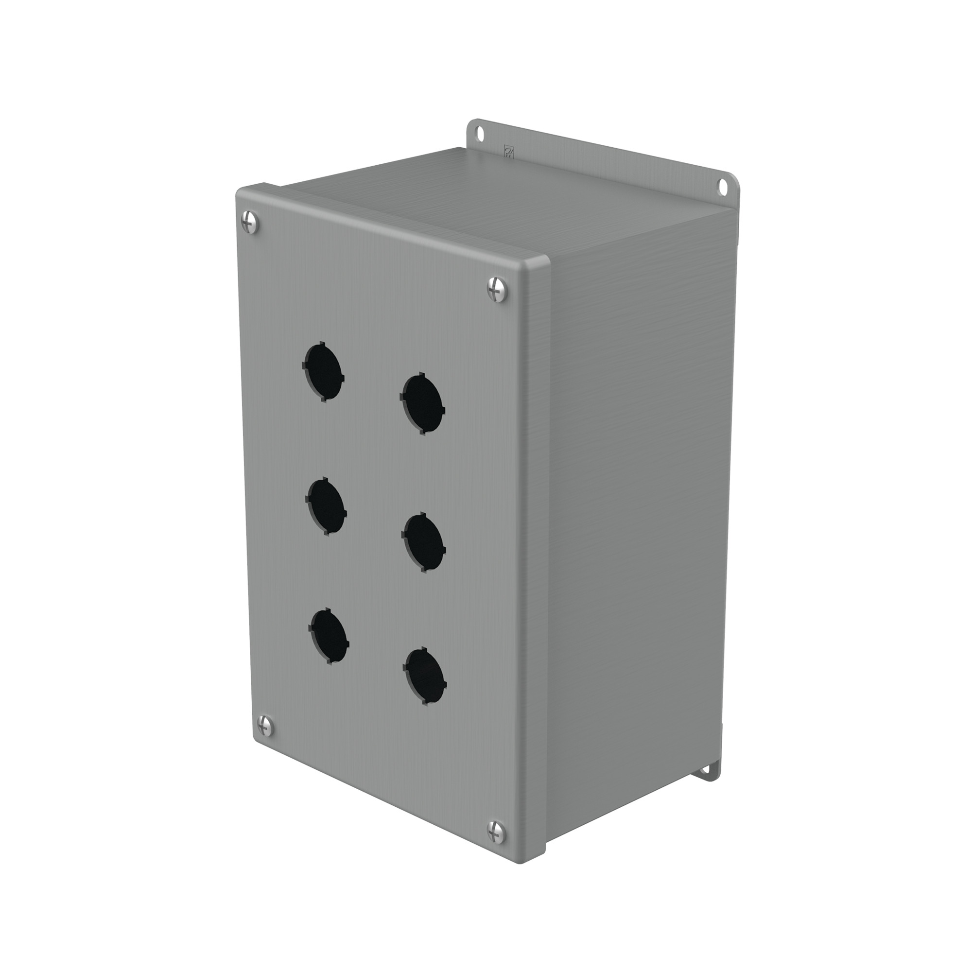 E6PBXM PB1 Extra Deep Pushbutton Enclosure, 9-1/2 in L x 6-1/4 in W x 4-3/4 in D, 6 Outlets, NEMA 12/IP65 NEMA Rating, Steel