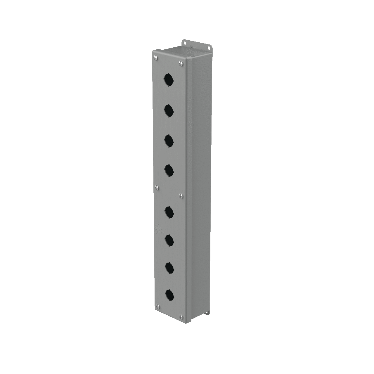 E8PBG PB1 Pushbutton Enclosure, 20-1/4 in L x 3-1/4 in W x 2-3/4 in D, 8 Outlets, NEMA 12/IP65 NEMA Rating, Steel