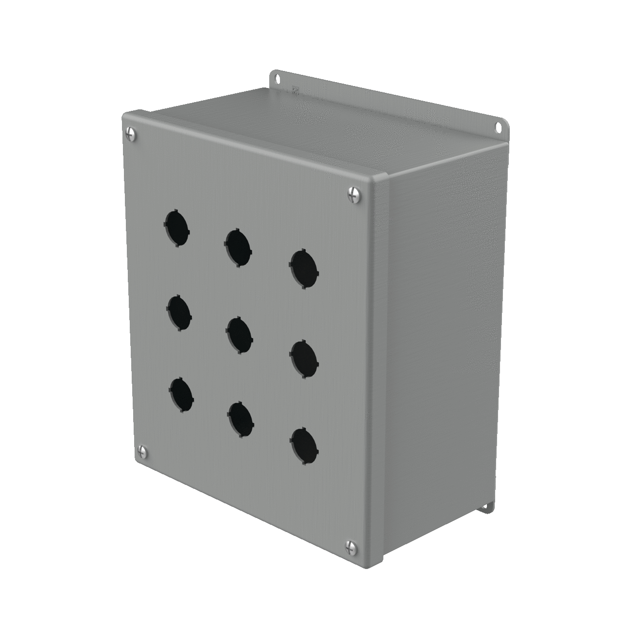 E9PBXM PB1 Extra Deep Pushbutton Enclosure, 9-1/2 in L x 8-1/2 in W x 4-3/4 in D, 9 Outlets, NEMA 12/IP65 NEMA Rating, Steel