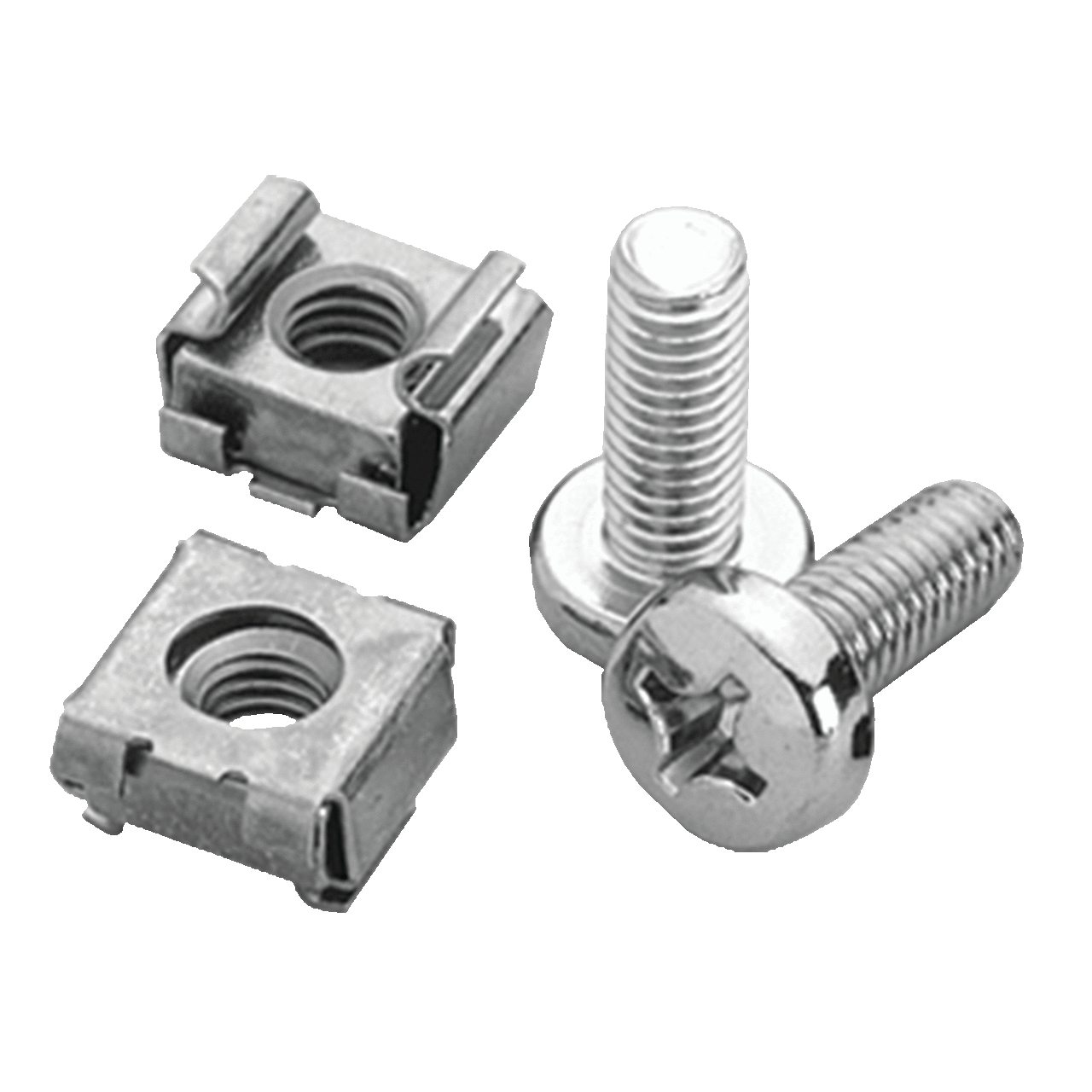 ECNSM6 DEC1 Fastener Package, For Use With 19 in Rack, M6 Cage Nut, M6 x 16 mm Phillips Pan Head Screw, Steel, Silver