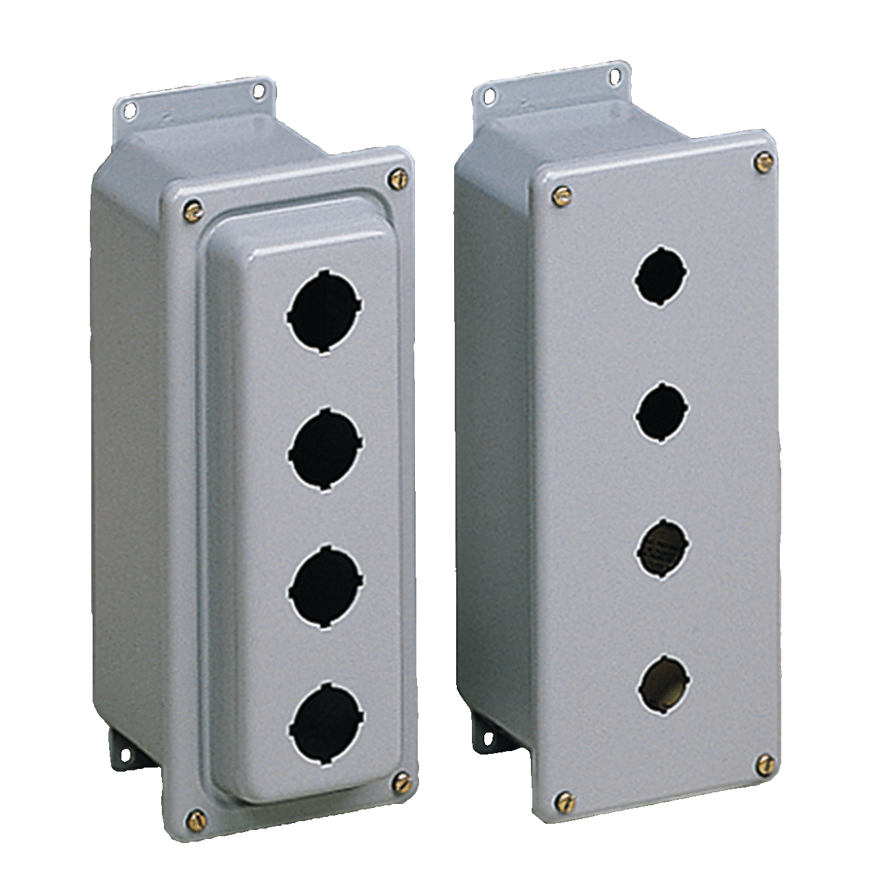ED3PBM PB1 Drawn Pushbutton Enclosure, 8 in L x 4 in W x 3-3/4 in D, 3 Outlets, NEMA 4/IP66 NEMA Rating, Steel