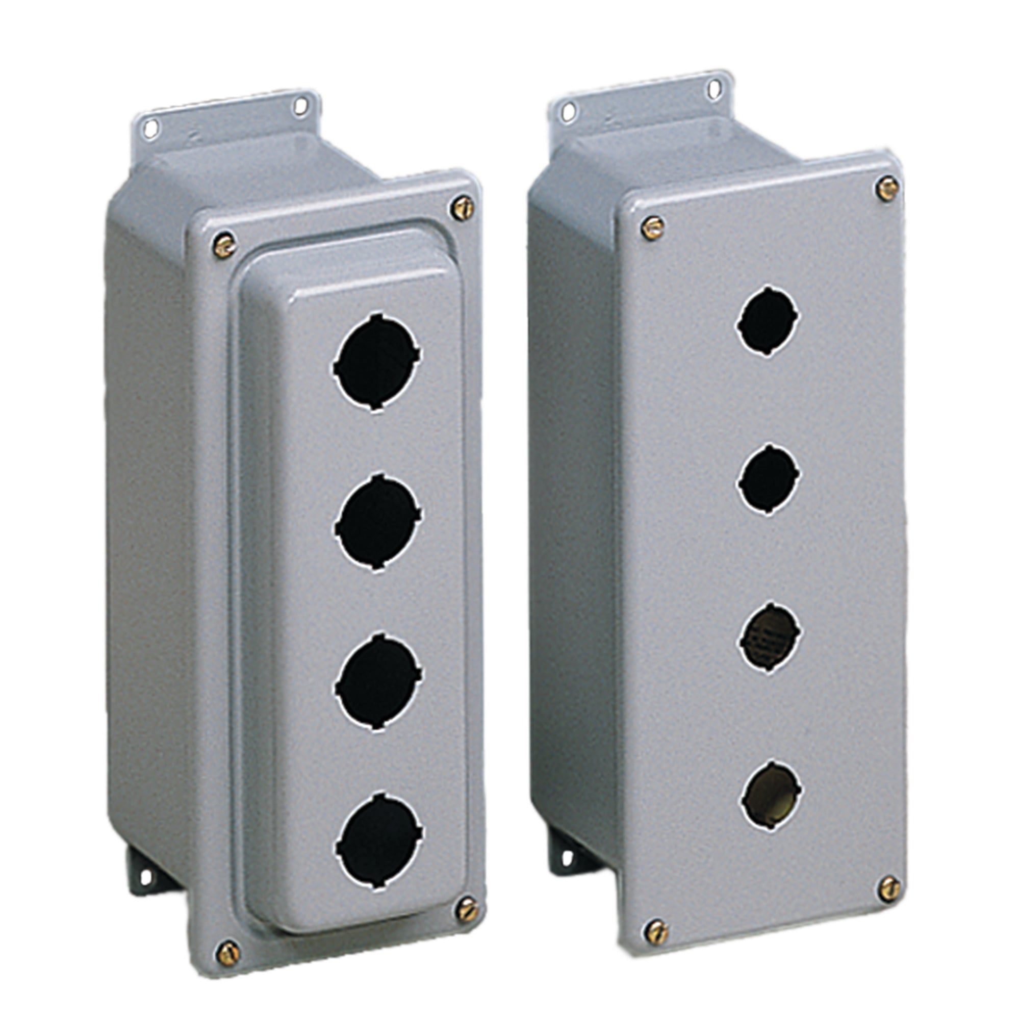 ED3PBX PB1 Drawn Pushbutton Enclosure, 8 in L x 4 in W x 3-3/4 in D, 3 Outlets, NEMA 4/IP66 NEMA Rating, Steel