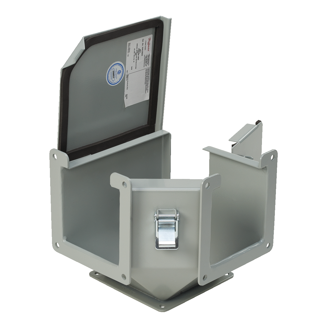 F44LE9AC Type 12 Outside Top Opening Hinged Cover Wireway Elbow, 90 deg Bend, Steel