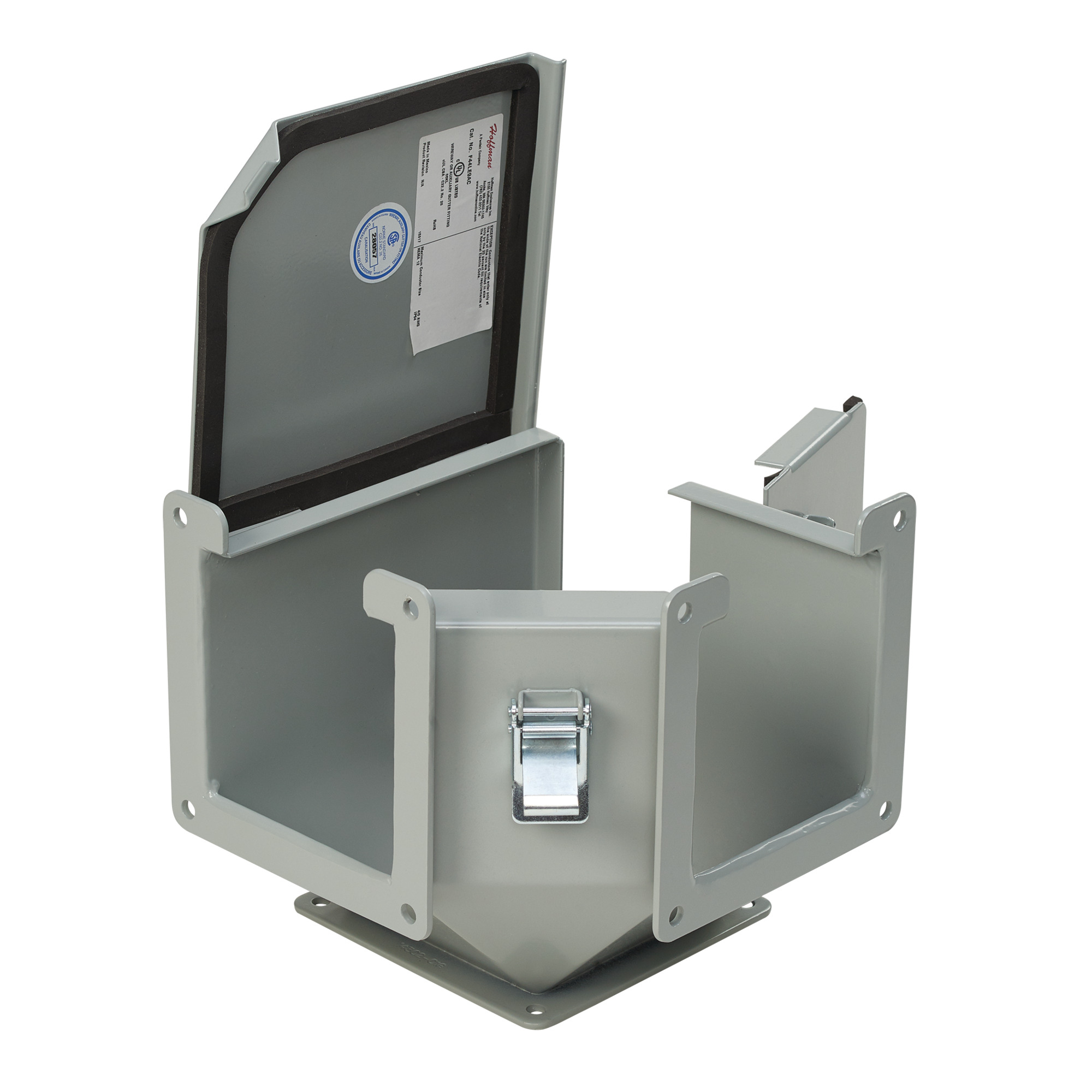 F66LE9AC Type 12 Outside Top Opening Hinged Cover Wireway Elbow, 90 deg Bend, Steel