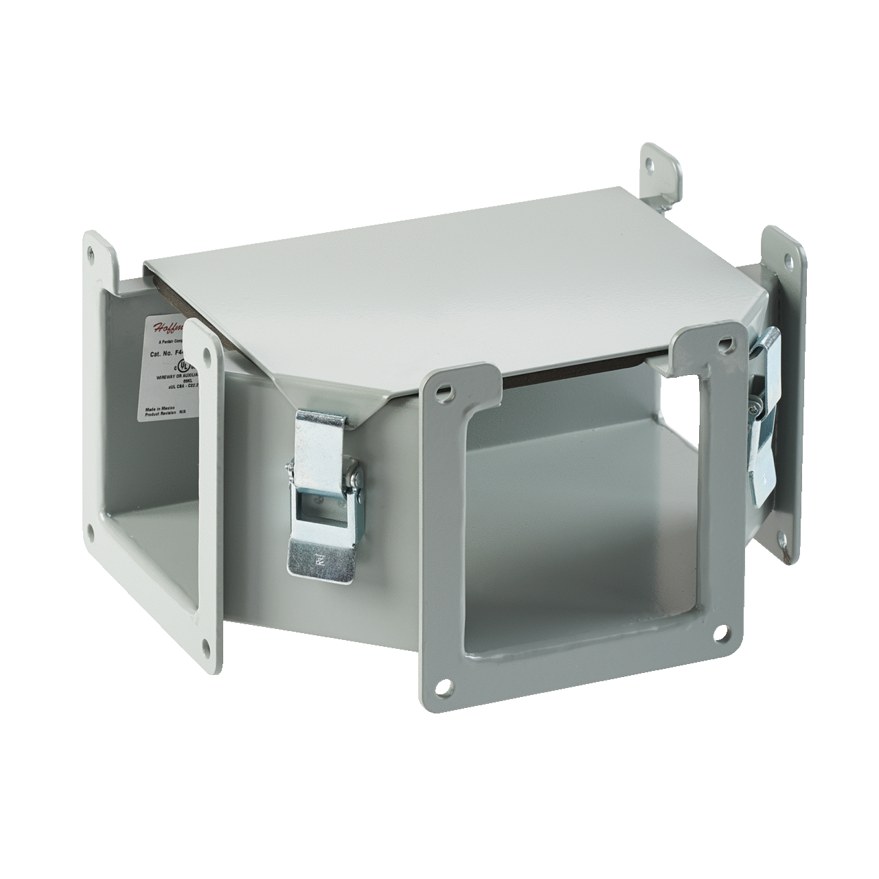 F66LTA Type 12 Top Opening Hinged Cover Wireway Tee, For Use With 6 x 6 in NEMA 12 Lay-In Wireway, Steel, Gray