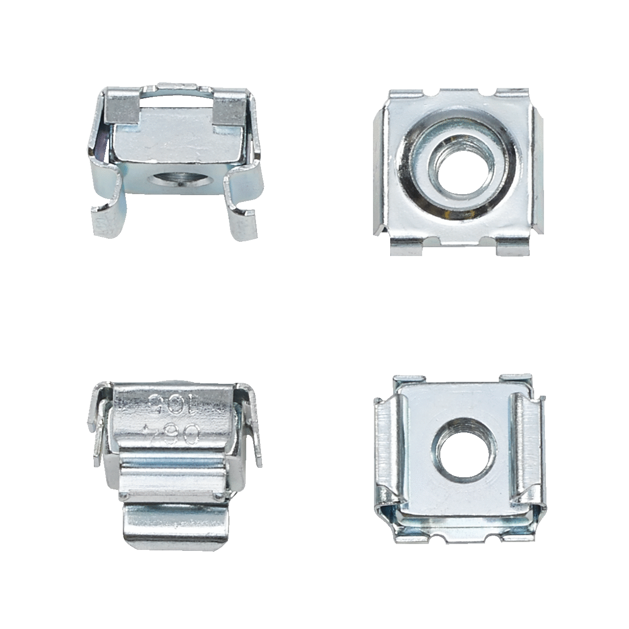 P1032CN250 Cage Nut Package, For Use With Square Hole Rack Angles, #10-32 Cage Nut, UNF Thread, Steel, Silver