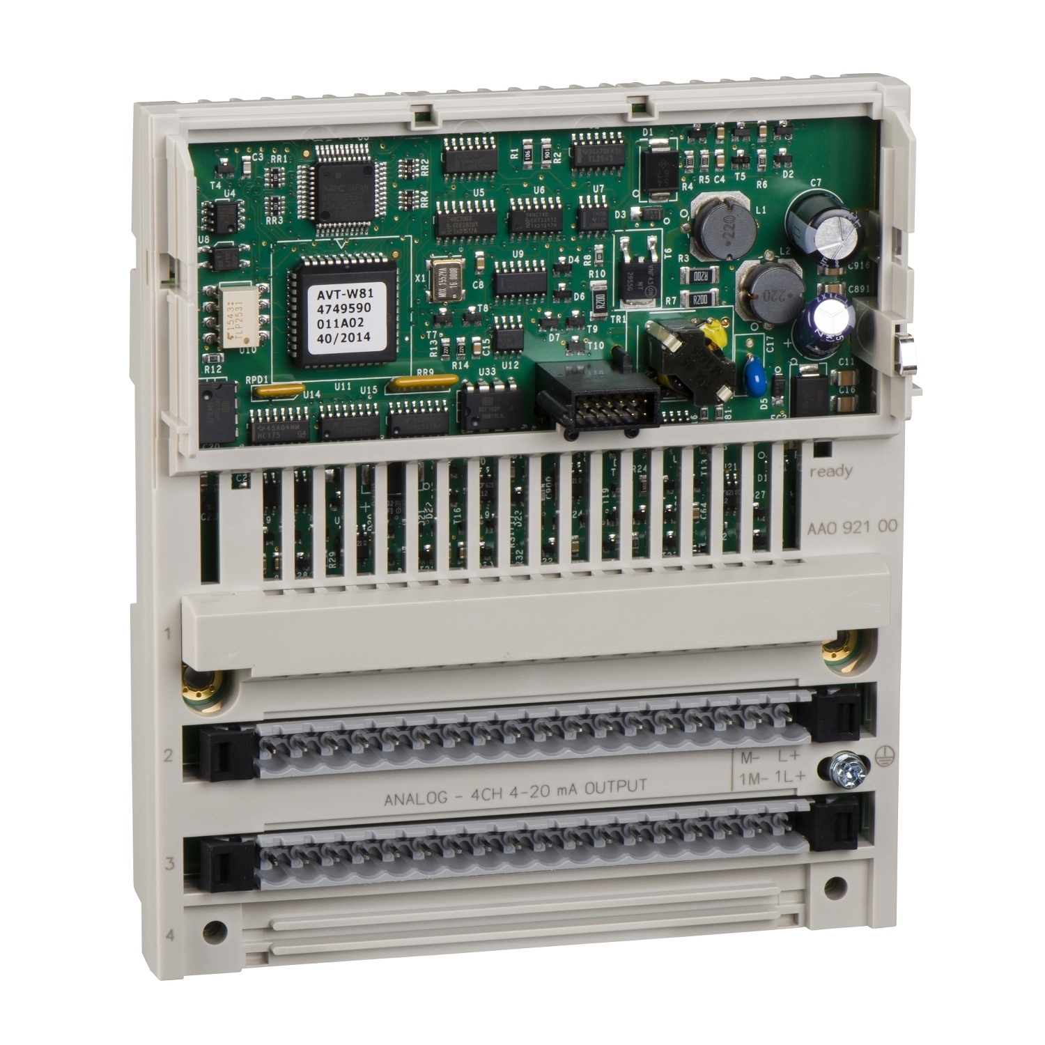 170AAO12000 Modicon Momentum Distributed Analog Output Base Module, 4 Outputs, +/- 10 V DC, 0 to 20 mA Signal Range, +/-0.2 % Accuracy