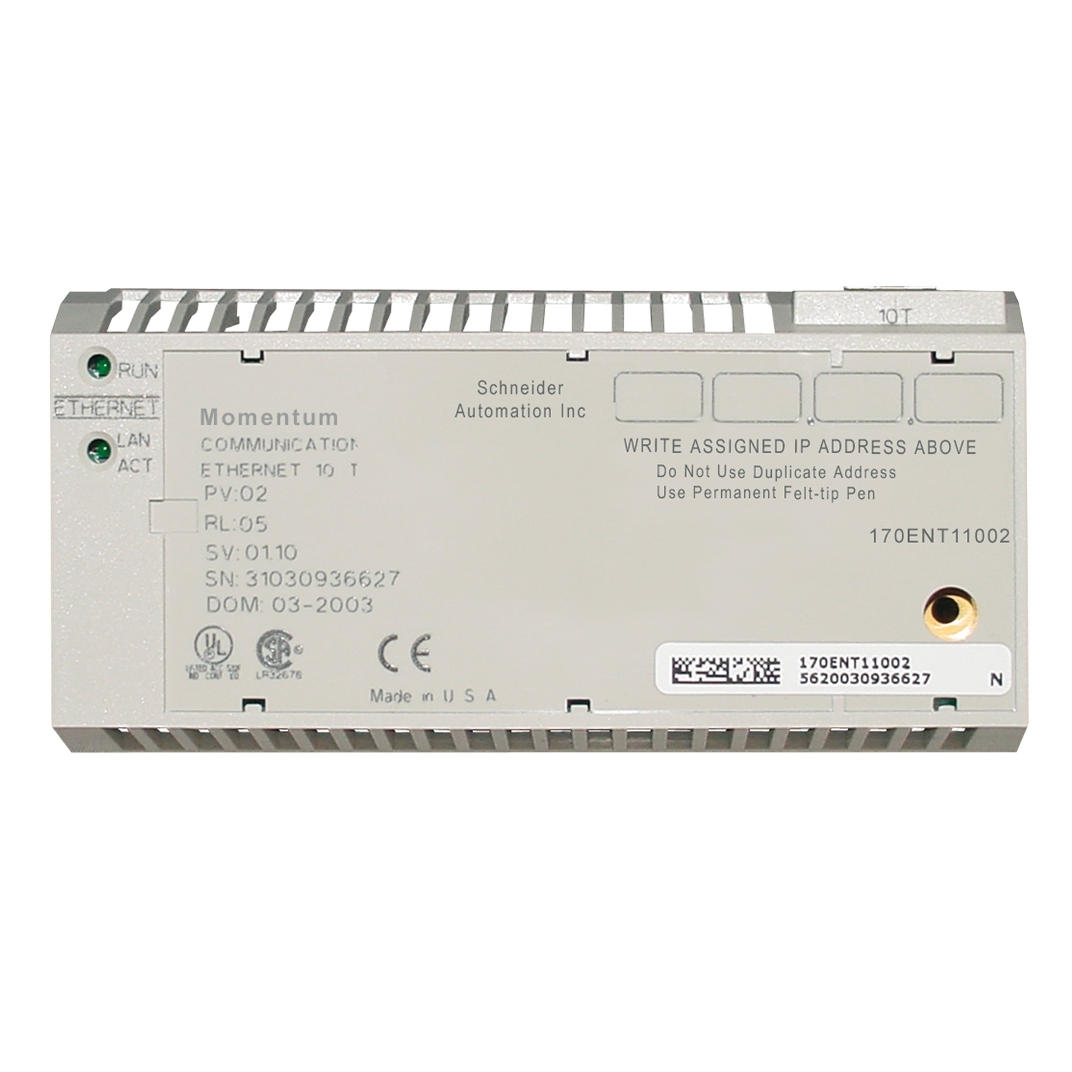 170ENT11001 Modicon Momentum Profibus DP Ethernet Communication Adapter, 10/100 MBps Communication
