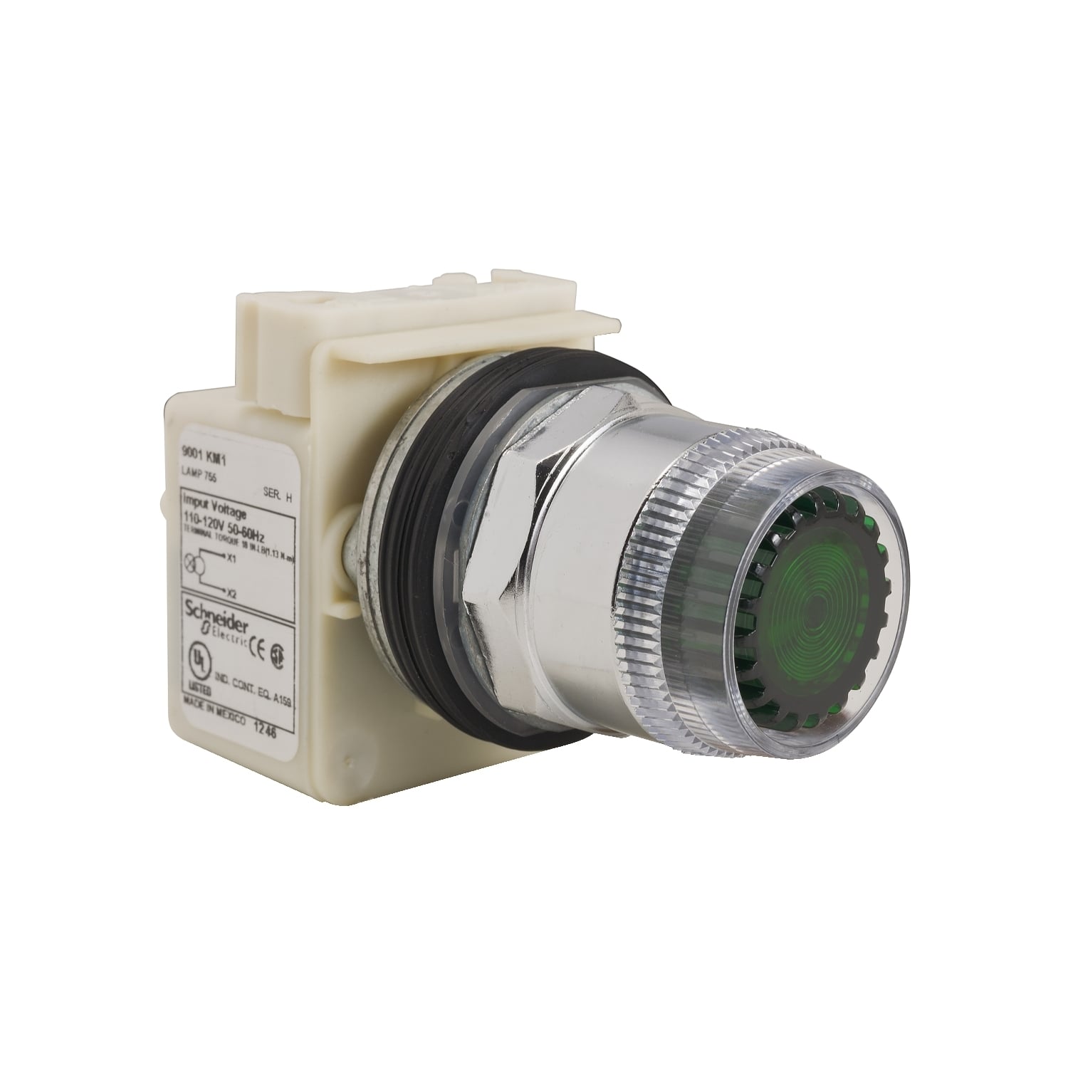 9001K1L1GH13 9001K Type T-K Round Standard Dust Tight Oiltight Watertight Illuminated Pushbutton, 30 mm, 1CO Contact, Green