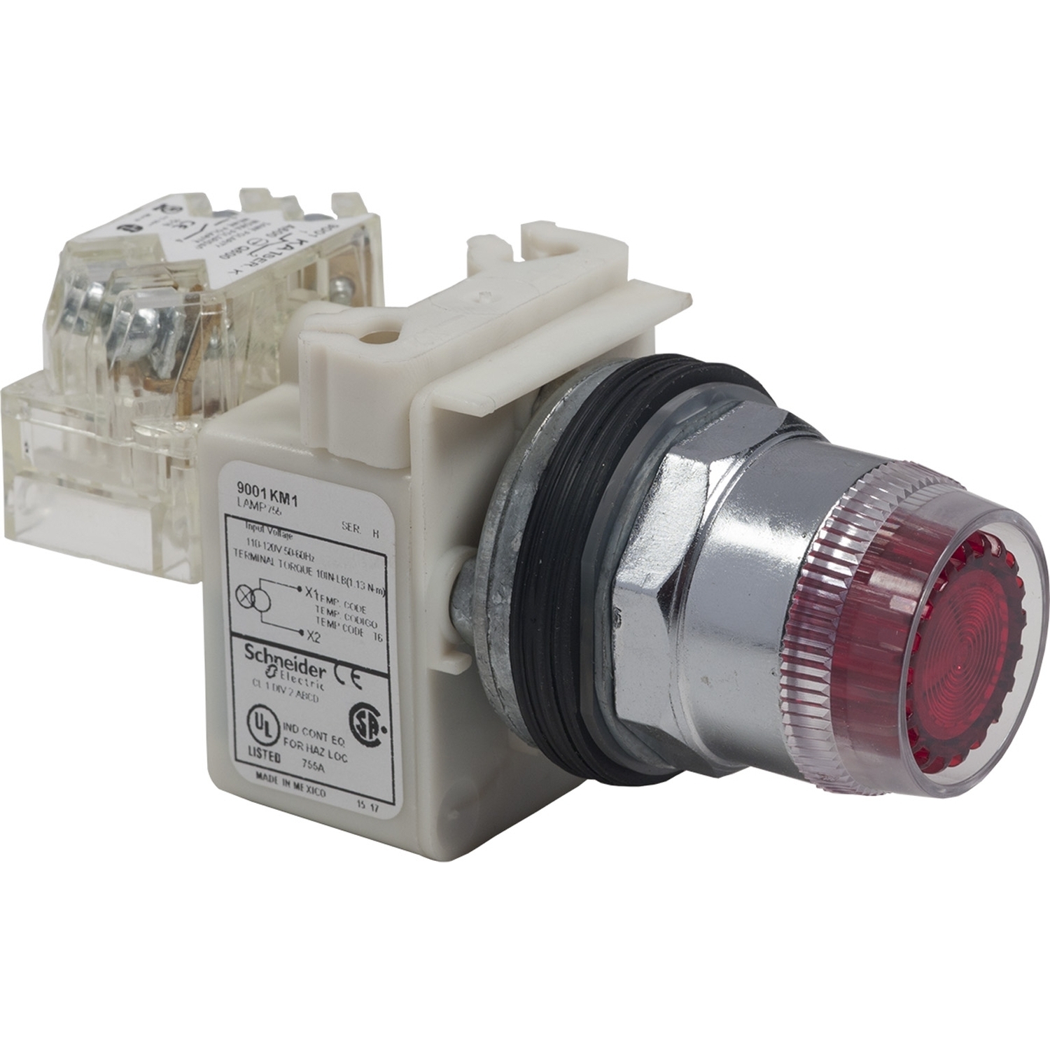 9001K1L1RH13 9001K Type T-K Round Standard Dust Tight Oiltight Watertight Illuminated Pushbutton, 30 mm, 1CO Contact, Red