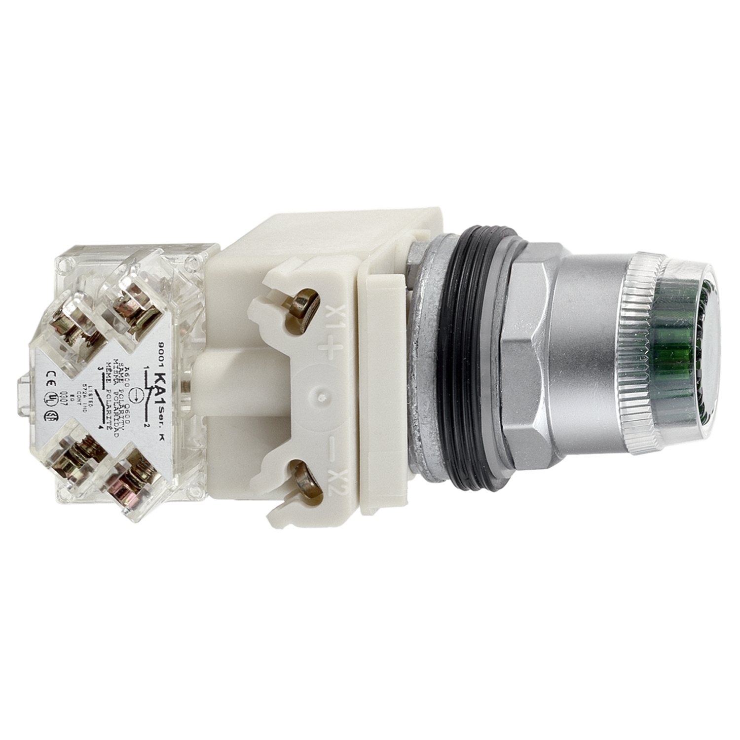 9001K1L35LGGH13 Harmony Type T-K Complete Round Standard Dust Tight Oiltight Watertight Illuminated Pushbutton, 30 mm, 1CO Contact, Green