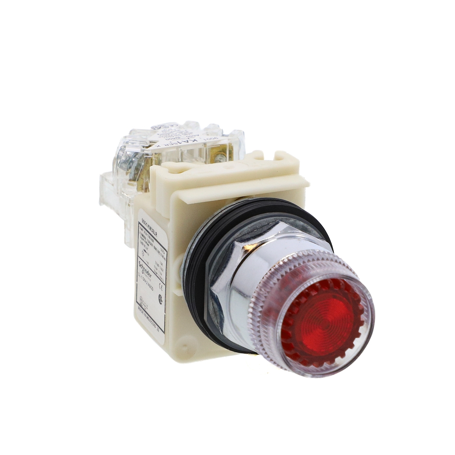 9001K1L38LRRH13 Harmony Type K Dusttight/Oiltight/Watertight Direct Heavy Duty Octagonal Unmarked Illuminated Pushbutton With Plastic Full Guard and Contact Block, 30 mm, 1CO Contact, Slow Break Contact, Red
