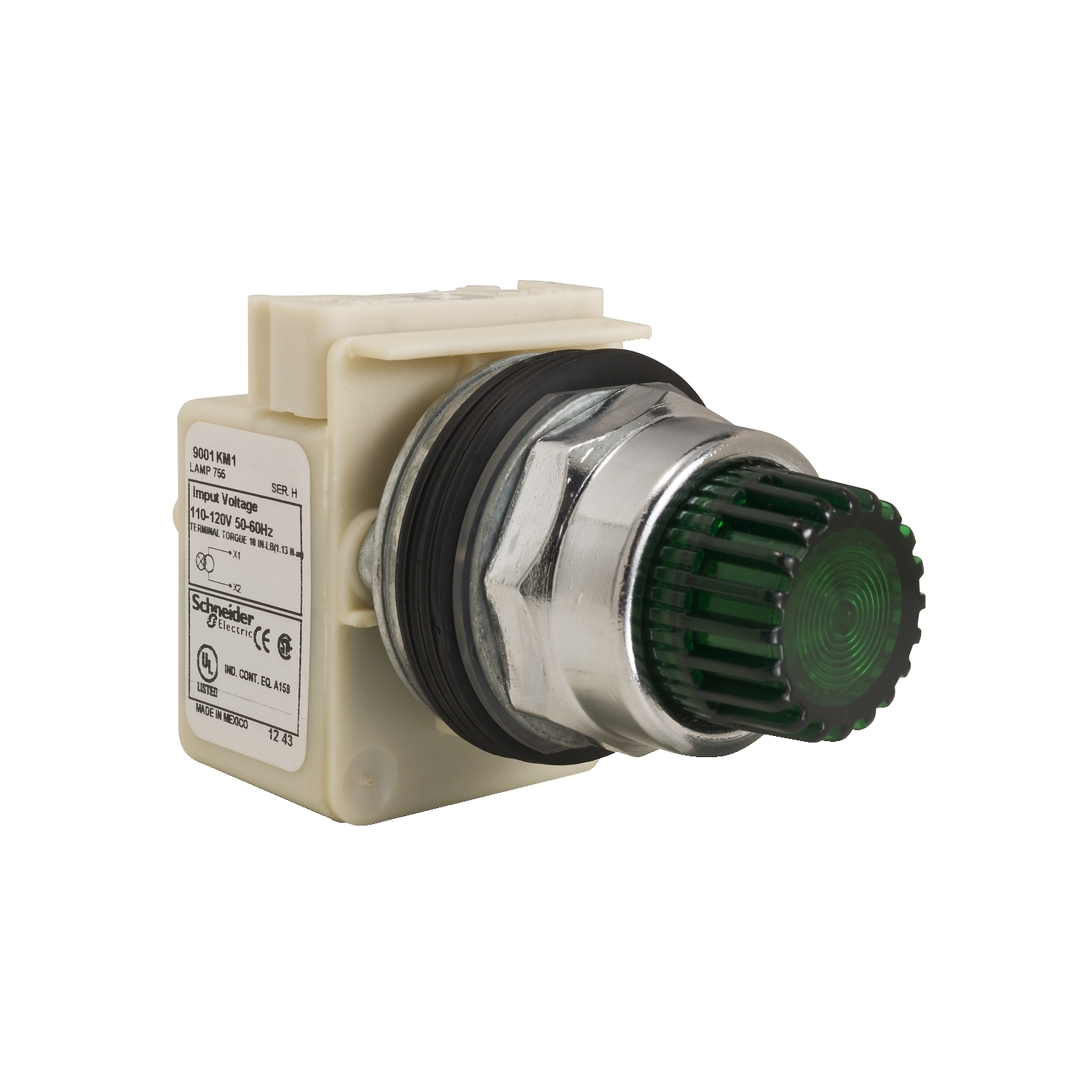 9001K2L1G Harmony Illuminated Round Type K Pushbutton Operator With Guard, 1.18 in, Flush Operator, Momentary Contact, Green