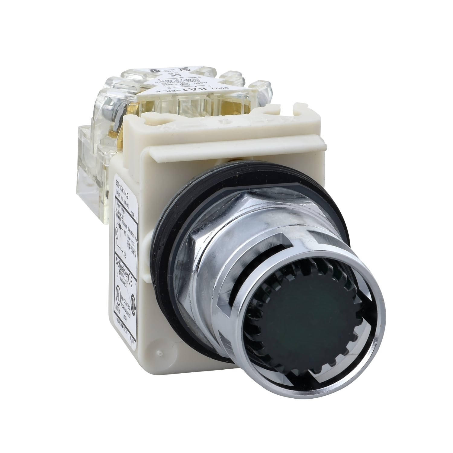 9001K3L38LGGH13 Harmony Heavy Duty Illuminated Standard Round Type K Unmarked Pushbutton With Metallic Extended Guard and Contact Block, 1.18 in, 1NO-1NC Contact, Slow Break Contact, Green