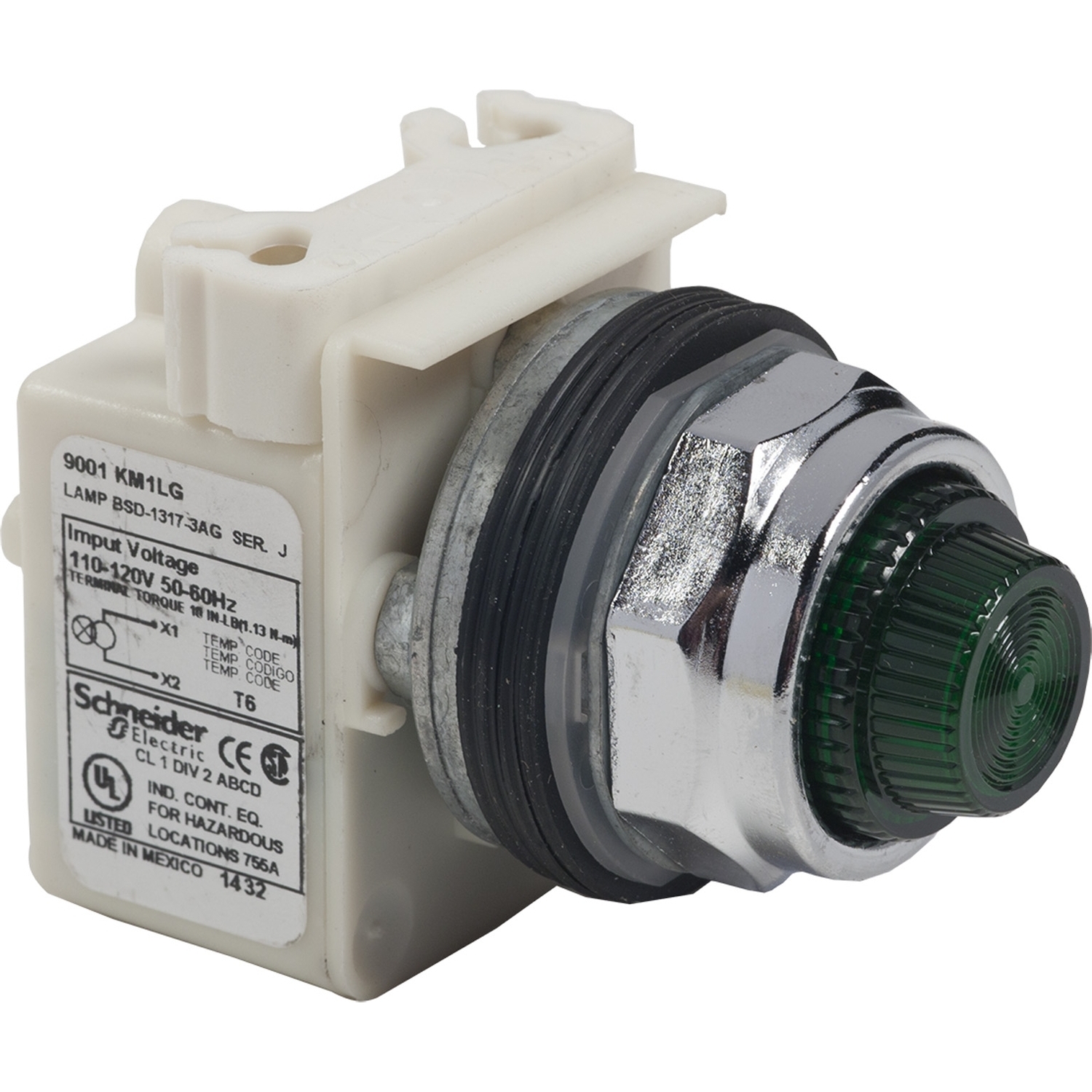 9001KP1G6 Harmony Type K Standard Transformer Pilot Light, 110 to 120 V AC, Domed Lens, Panel Mount