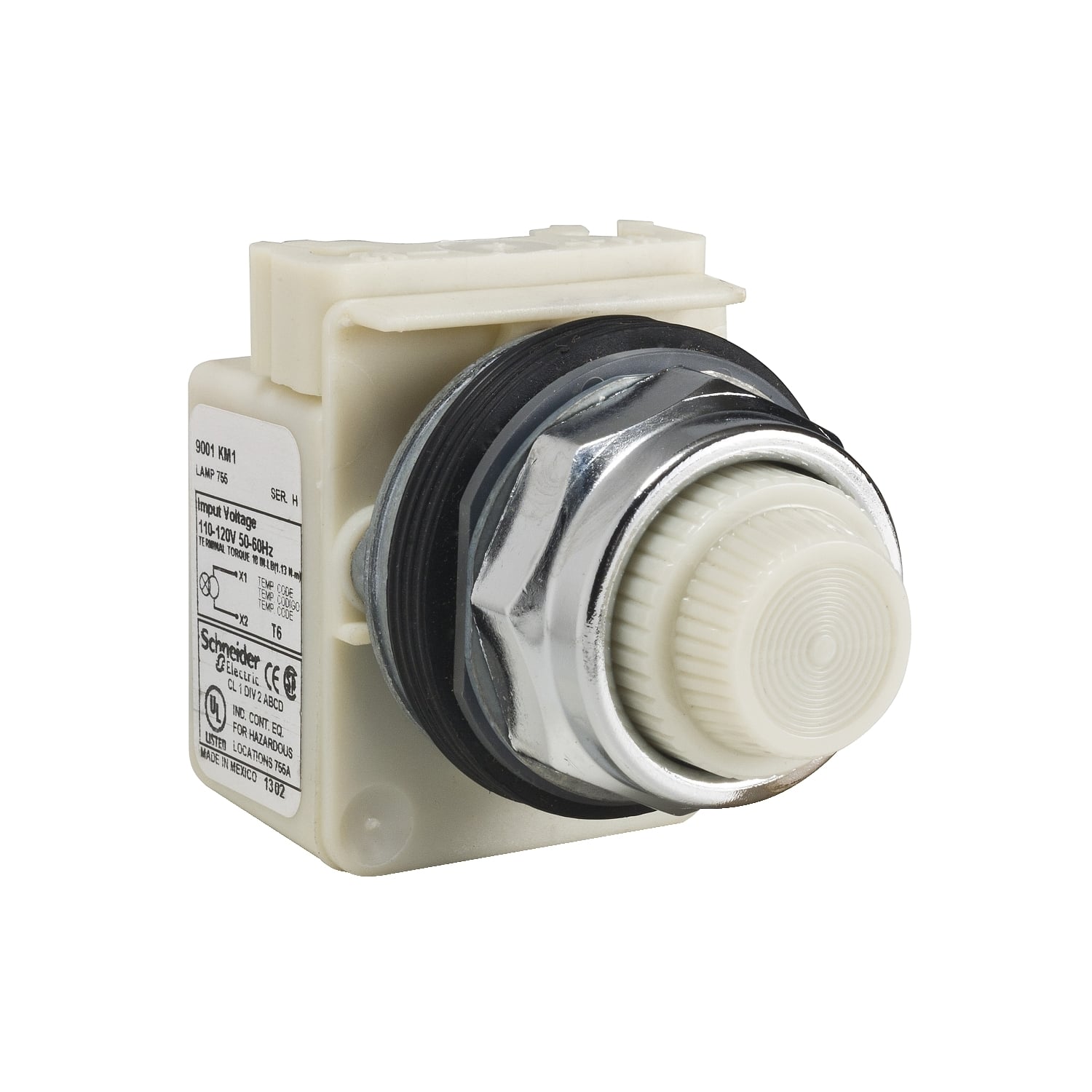 9001KP1W31 Harmony Type K Standard Transformer Pilot Light, 110 to 120 V AC, 2.4 VA, Fresnel Lens, Panel Mount